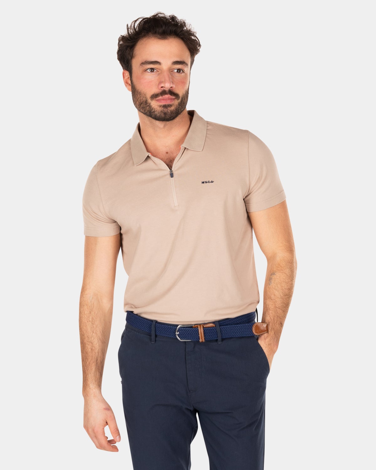 Solid coloured cotton poloshirt - Shimmering Sand