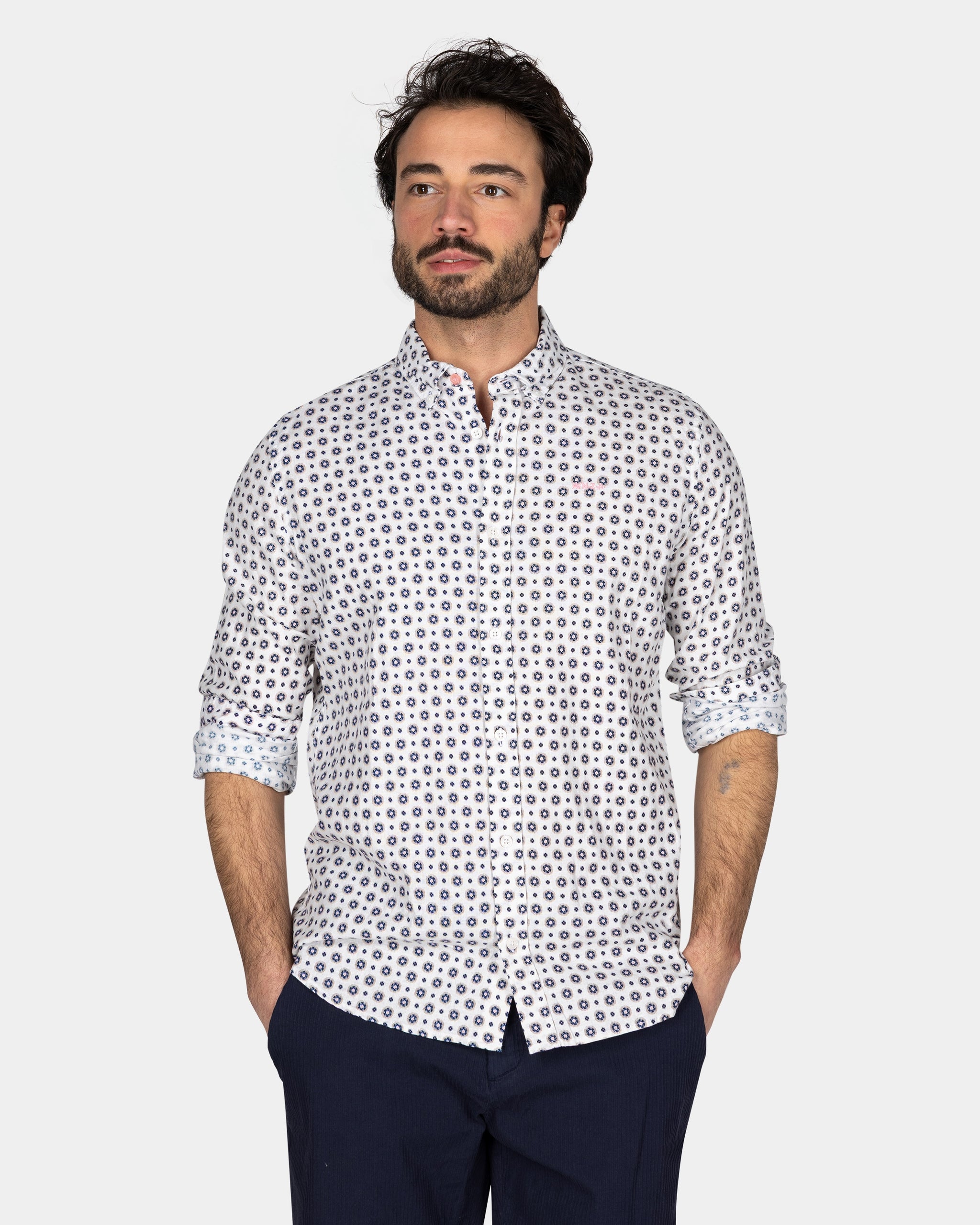 White Shirt with Blue Graphic Print White Shirt with Blue Graphic Print