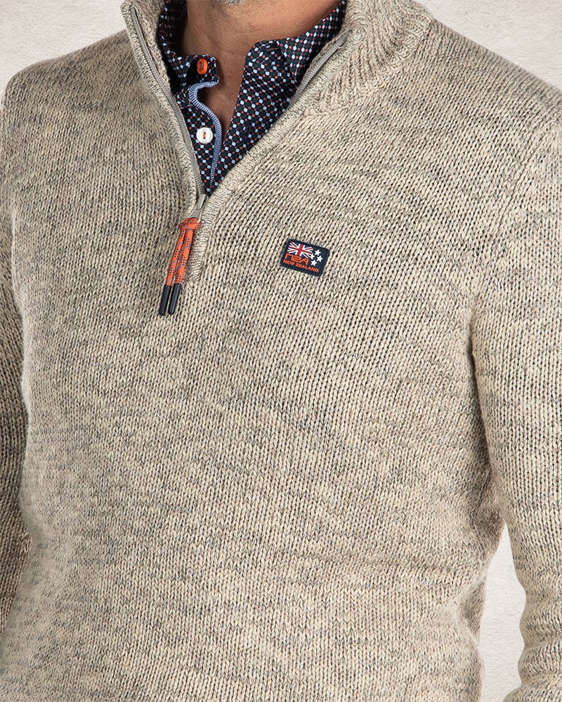 Beige cotton half zip pullover - Sahara Sand Beige cotton half zip pullover - Sahara Sand