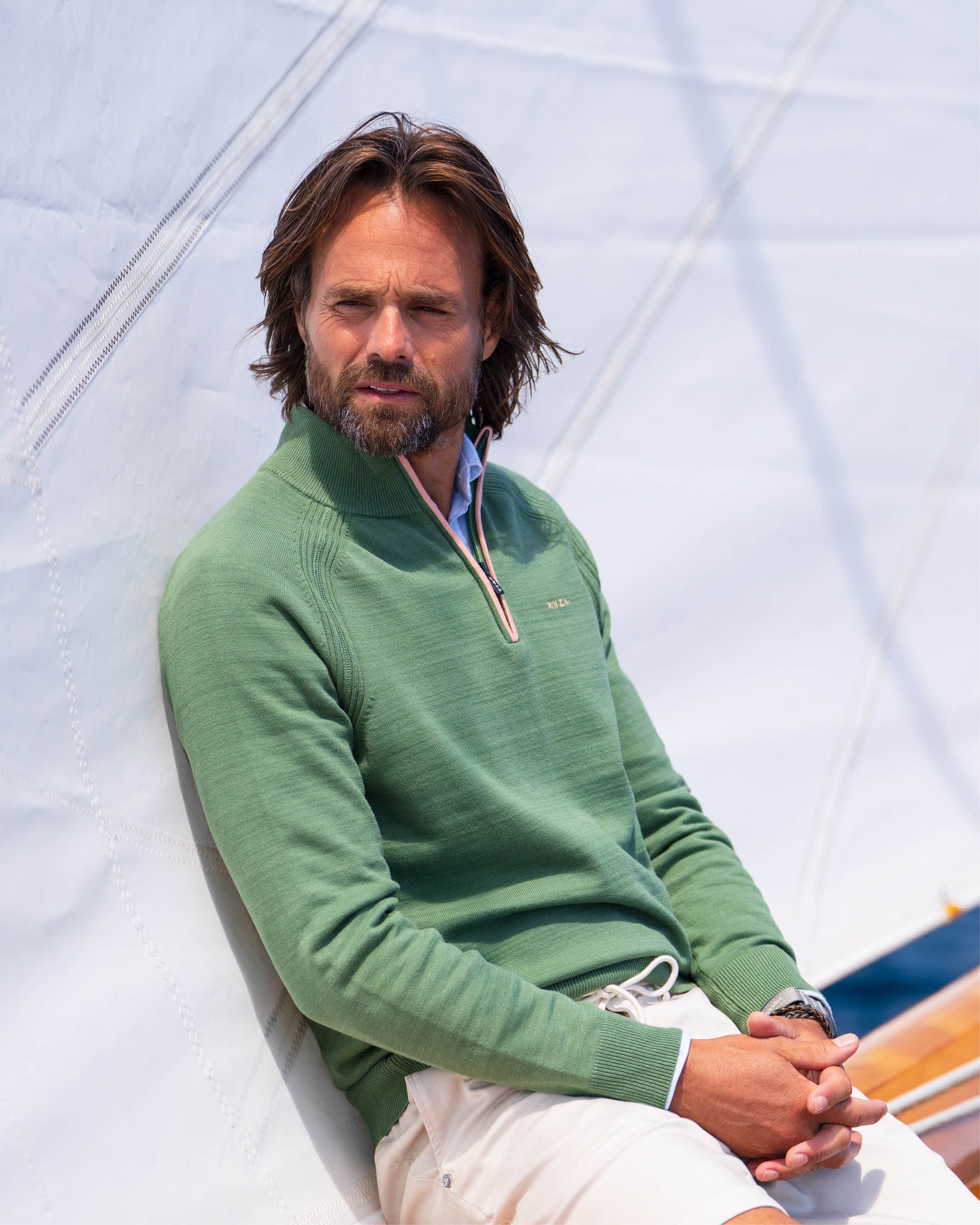 Vert clair pull en coton à fermeture éclair quart de zip Vert clair pull en coton à fermeture éclair quart de zip