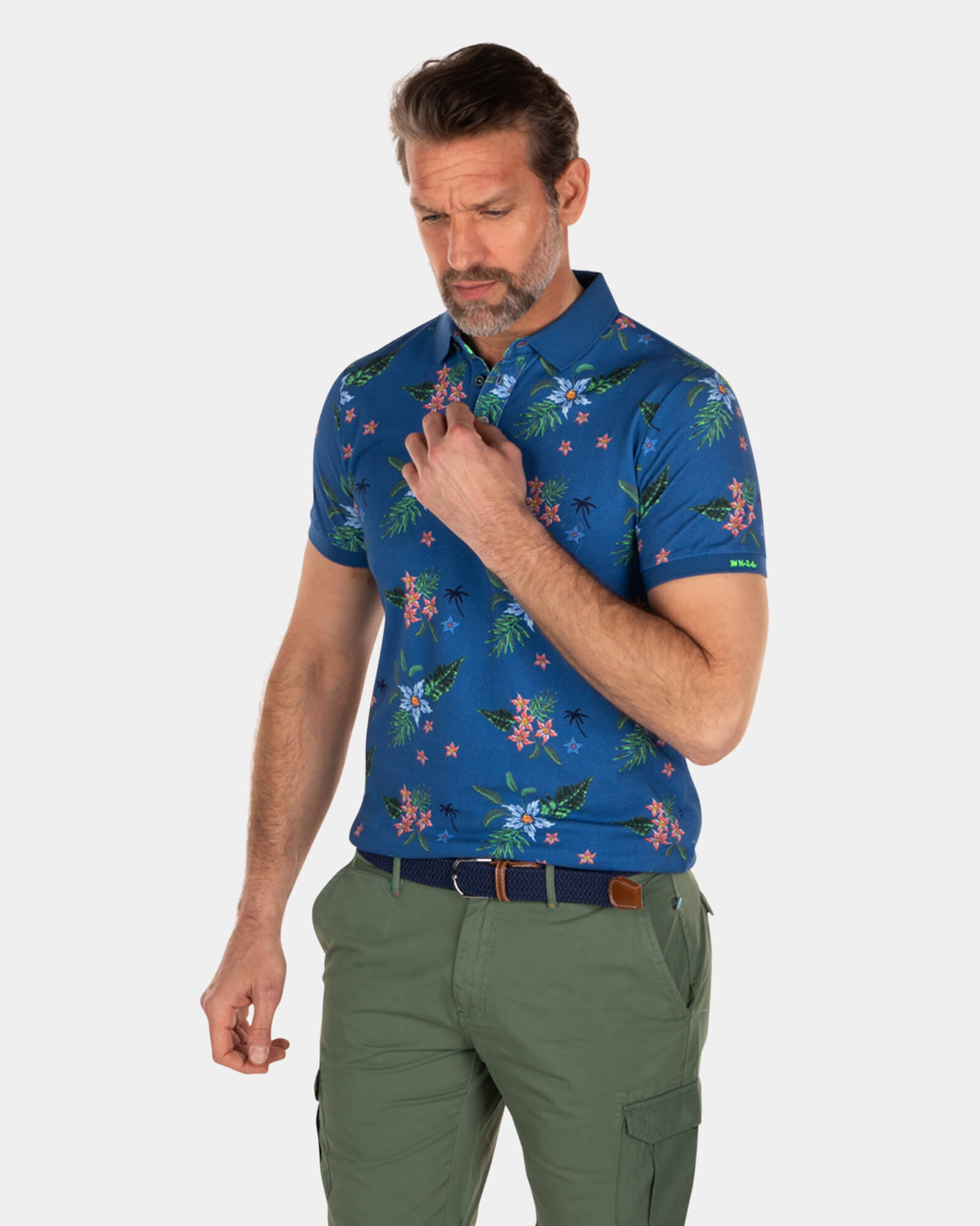 Baumwoll-Poloshirt mit Blumenmuster, marineblau - Key Navy Baumwoll-Poloshirt mit Blumenmuster, marineblau - Key Navy