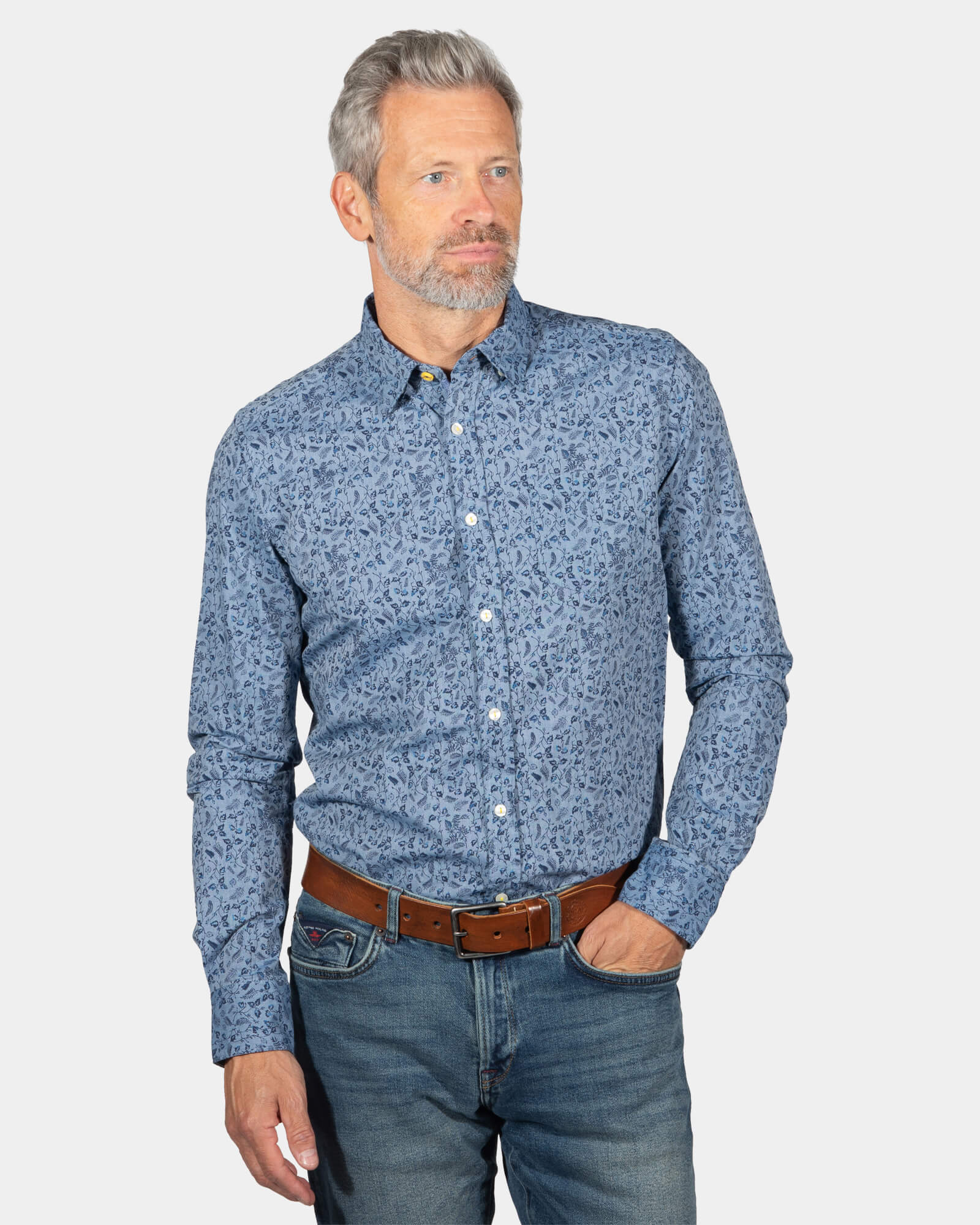Flower printed shirt Hochstetter - Storm Blue Flower printed shirt Hochstetter - Storm Blue