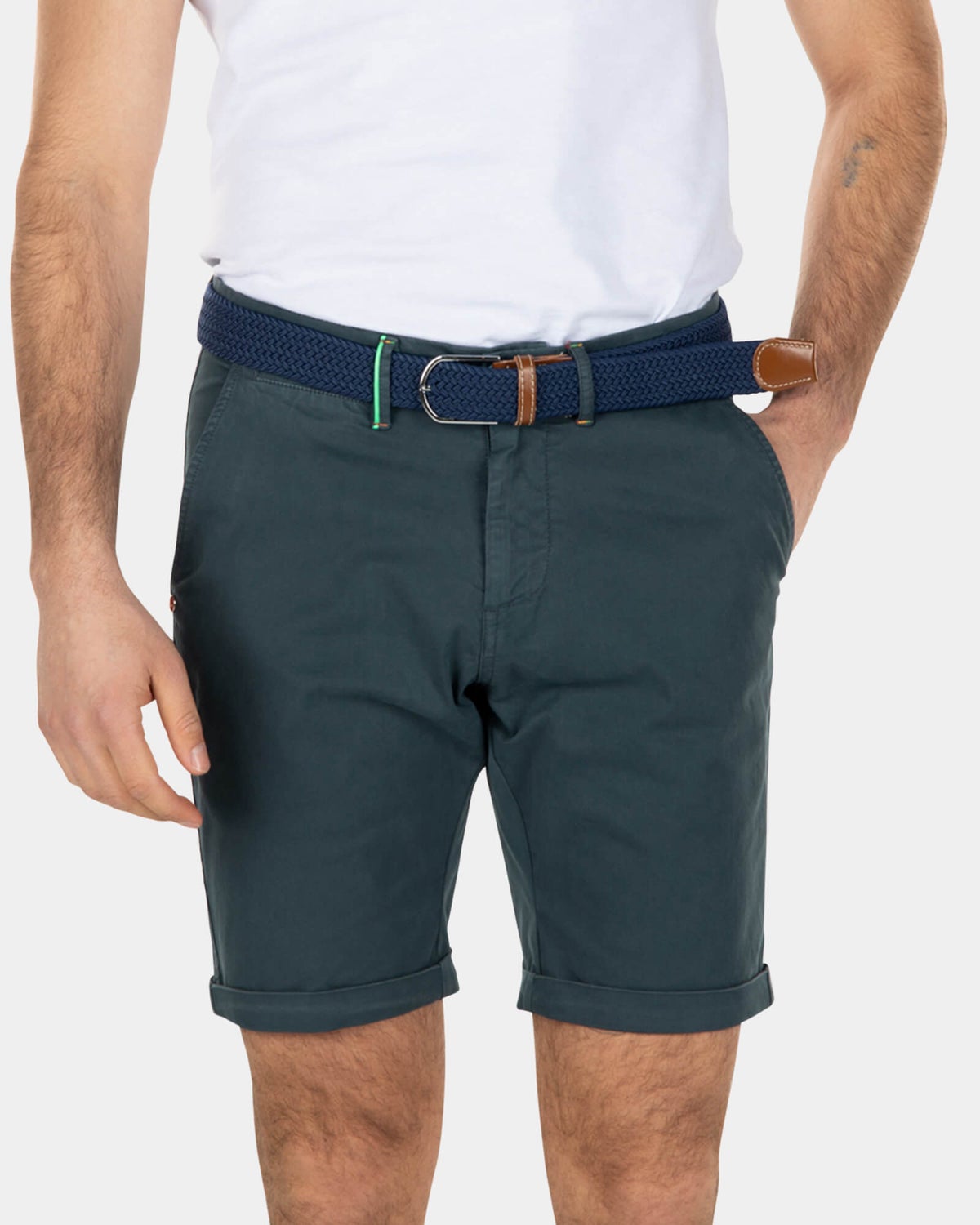 Cotton stretch chino shorts - Green Grey