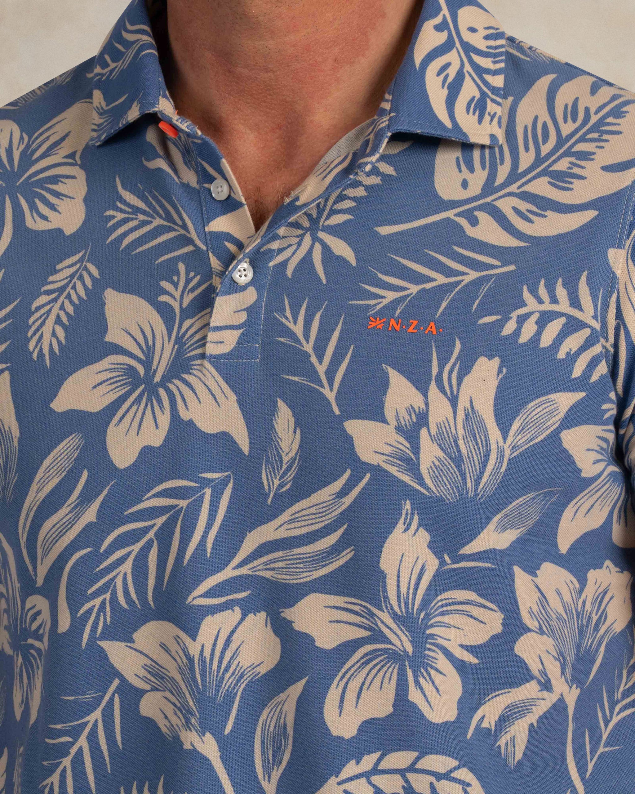 Polo imprimé en coton bleu Polo imprimé en coton bleu