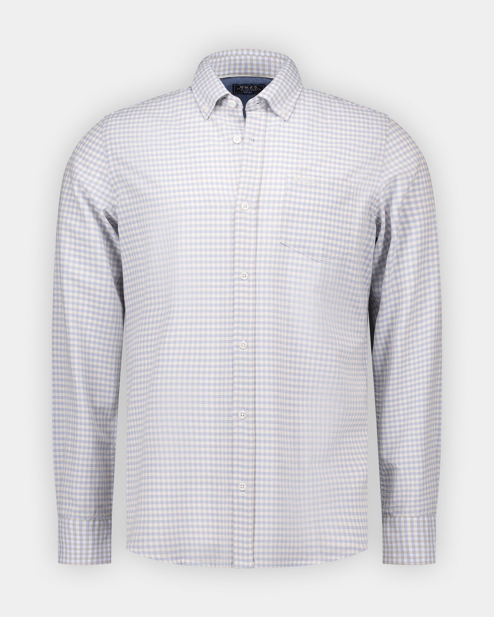 Camisa de algodón a cuadros azul con botones Camisa de algodón a cuadros azul con botones