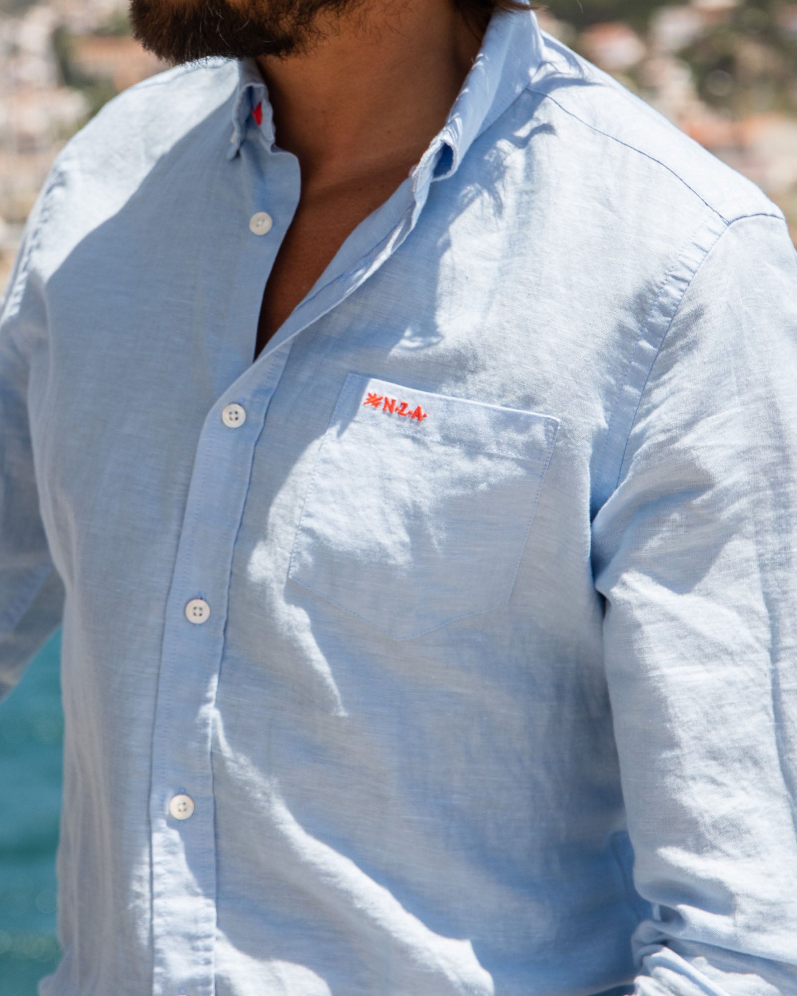 Solid coloured linen shirt - Bright Sky Solid coloured linen shirt - Bright Sky