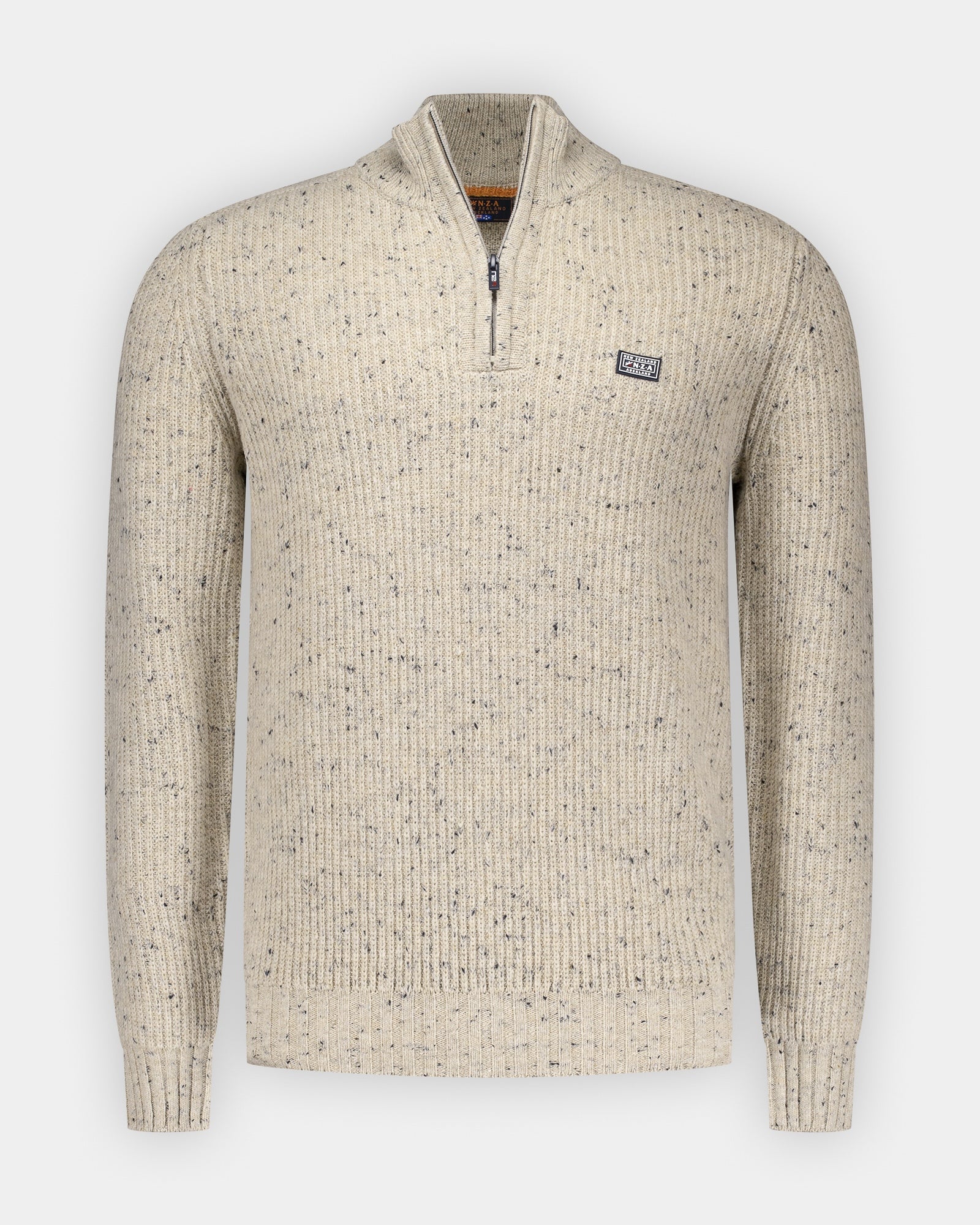 Ecru wollener Half-Zip-Strickpullover Ecru wollener Half-Zip-Strickpullover