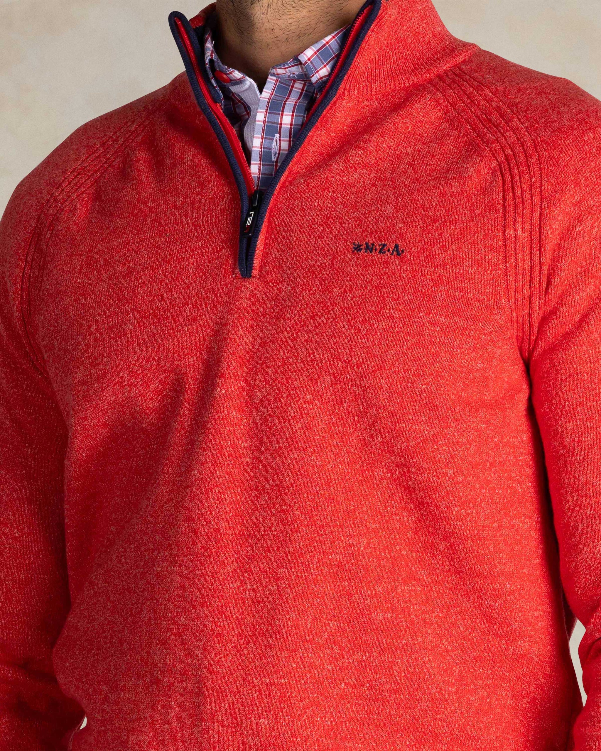 Rote Baumwoll-Halbreißverschluss-Pullover Rote Baumwoll-Halbreißverschluss-Pullover