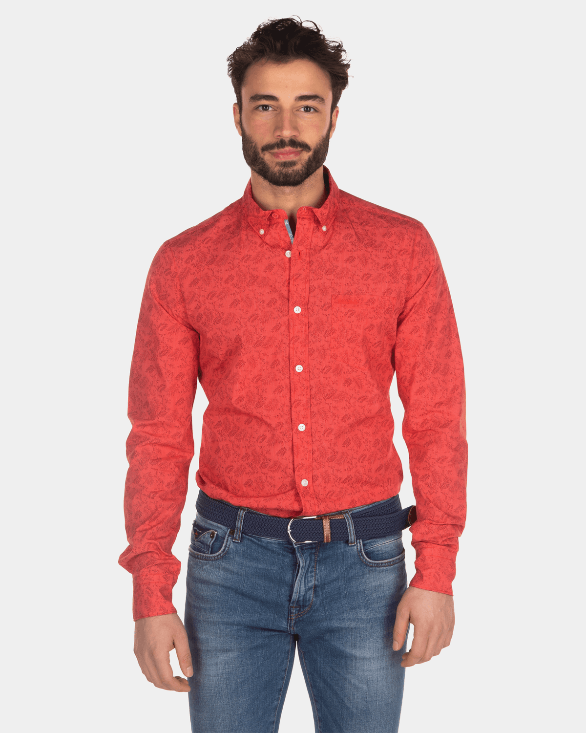 Chemise en coton avec imprimé rouge - Orange Red