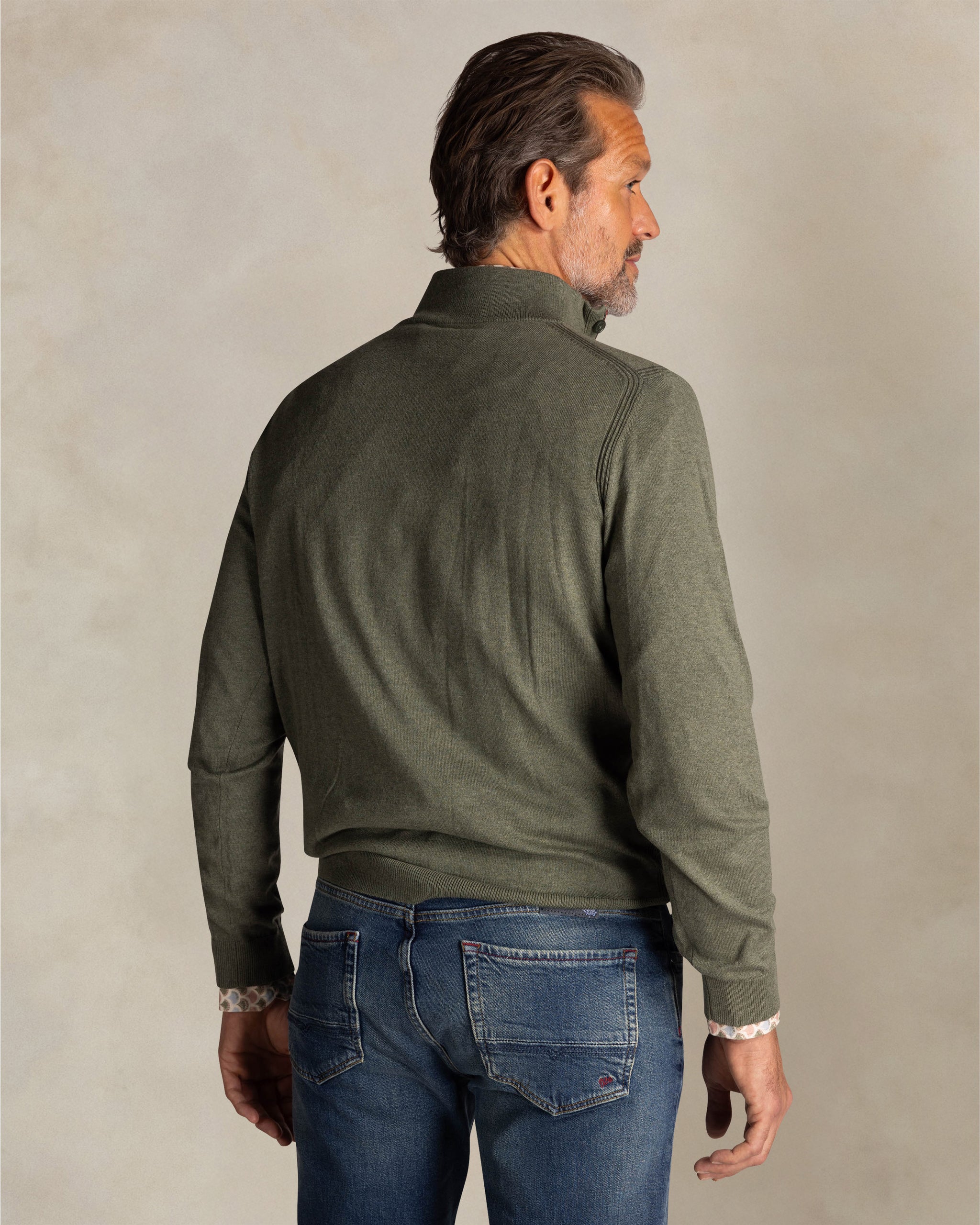 Groene katoenen quarter zip trui Groene katoenen quarter zip trui