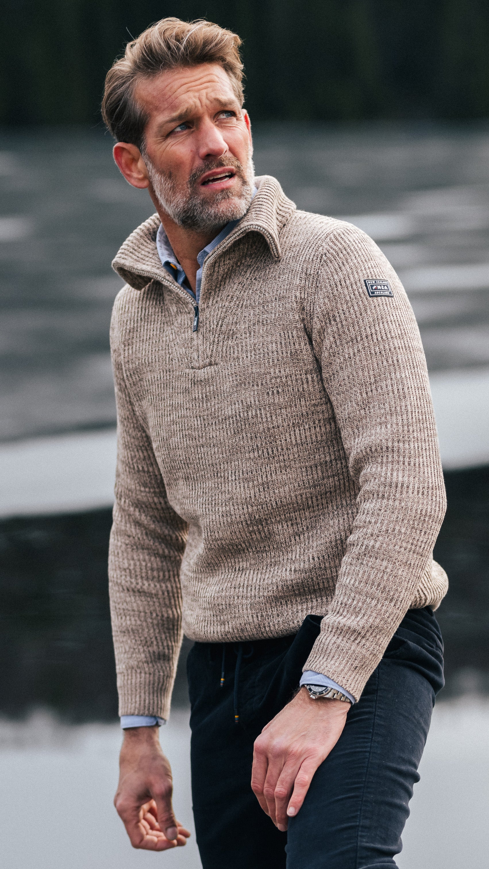 Cotton brown knitted half-zip sweater - Chestnut Cotton brown knitted half-zip sweater - Chestnut