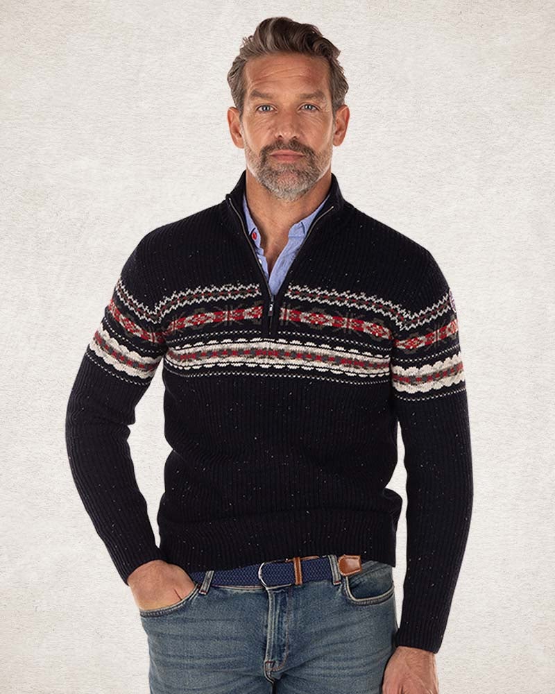 Cotton wool half zip pullover - Pitch navy