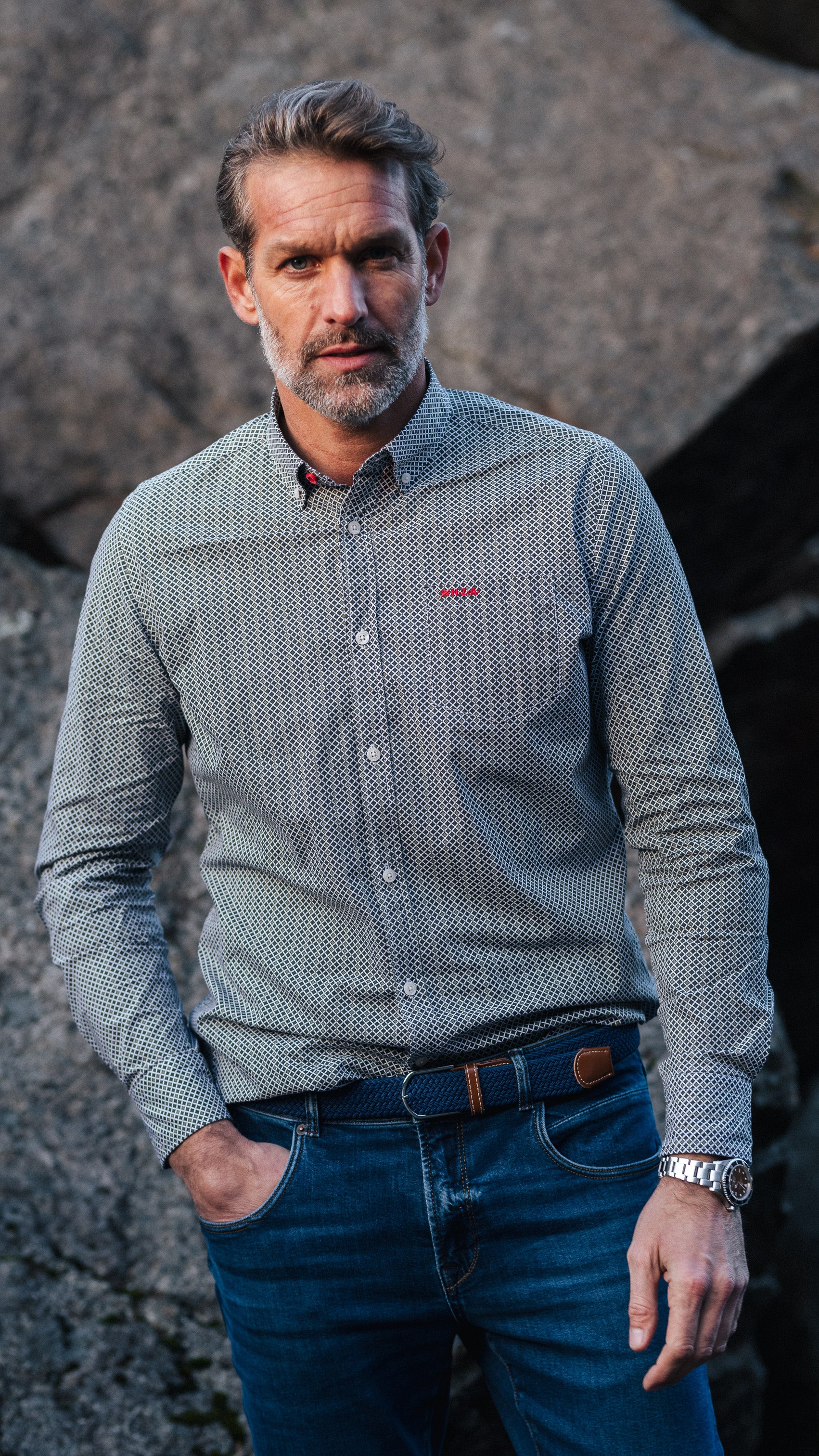 Camisa de algodón verde oscuro con elastano - Gravel Green Camisa de algodón verde oscuro con elastano - Gravel Green