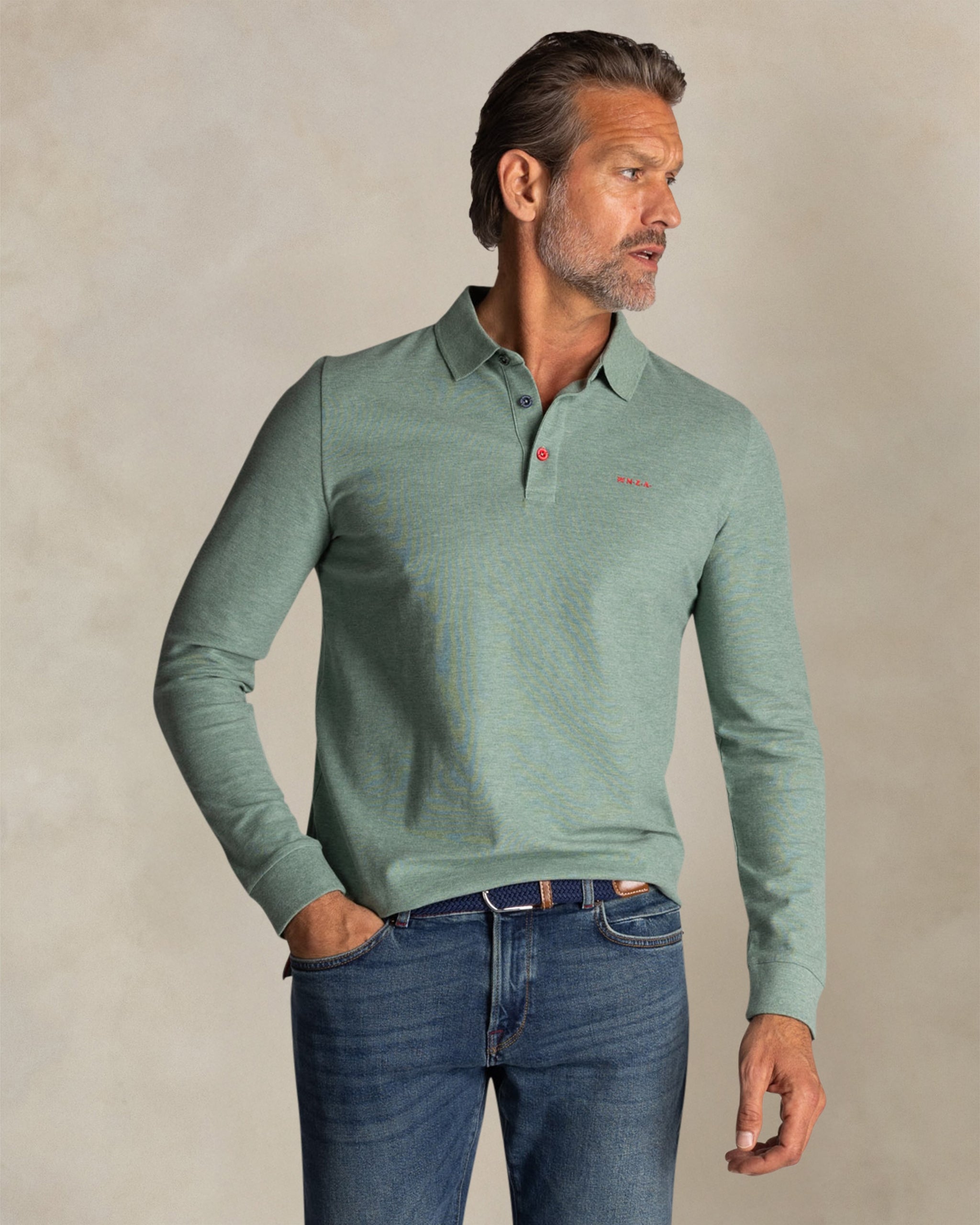 Groen katoenen polo shirt lang Groen katoenen polo shirt lang