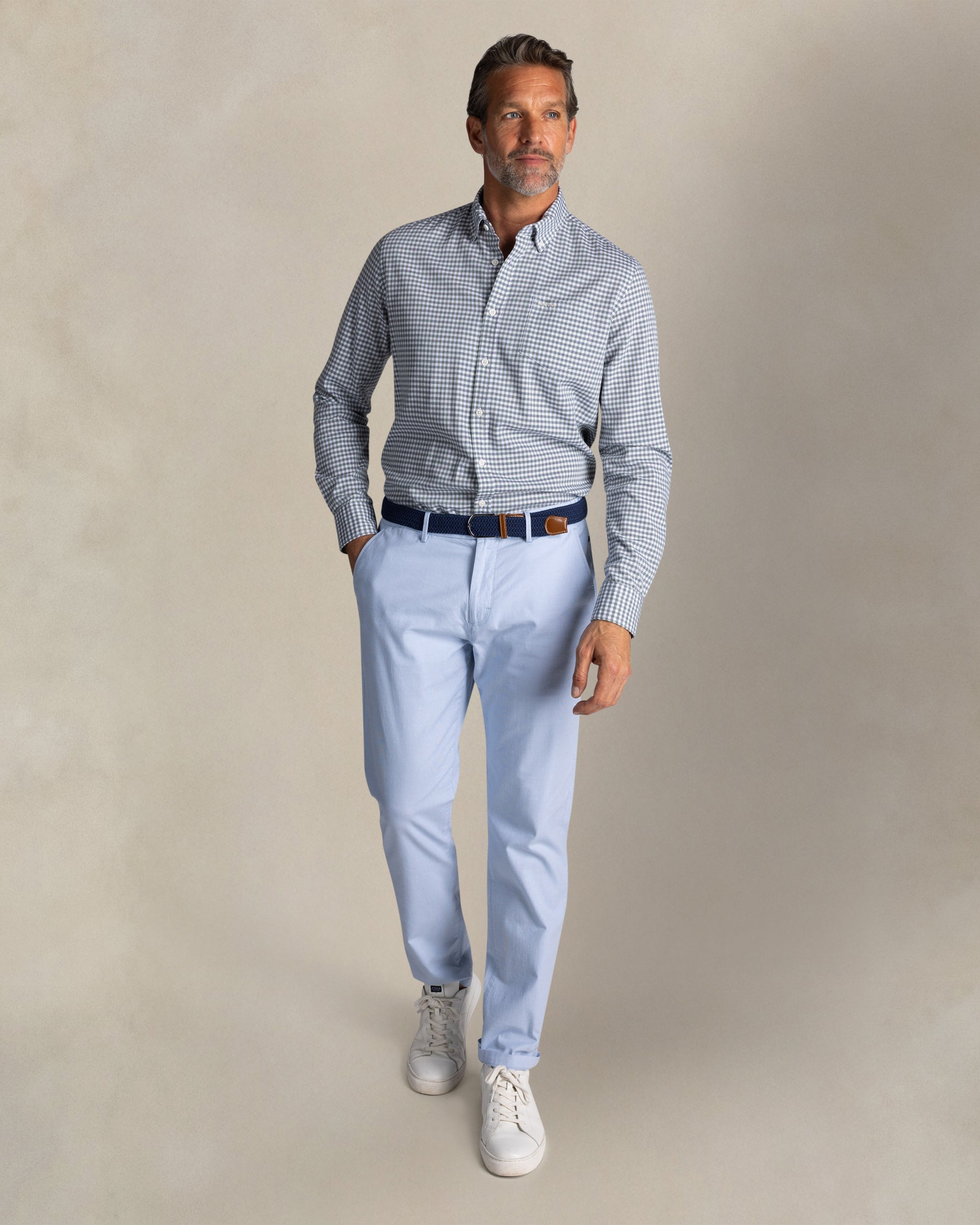 Green check cotton button-down Green check cotton button-down