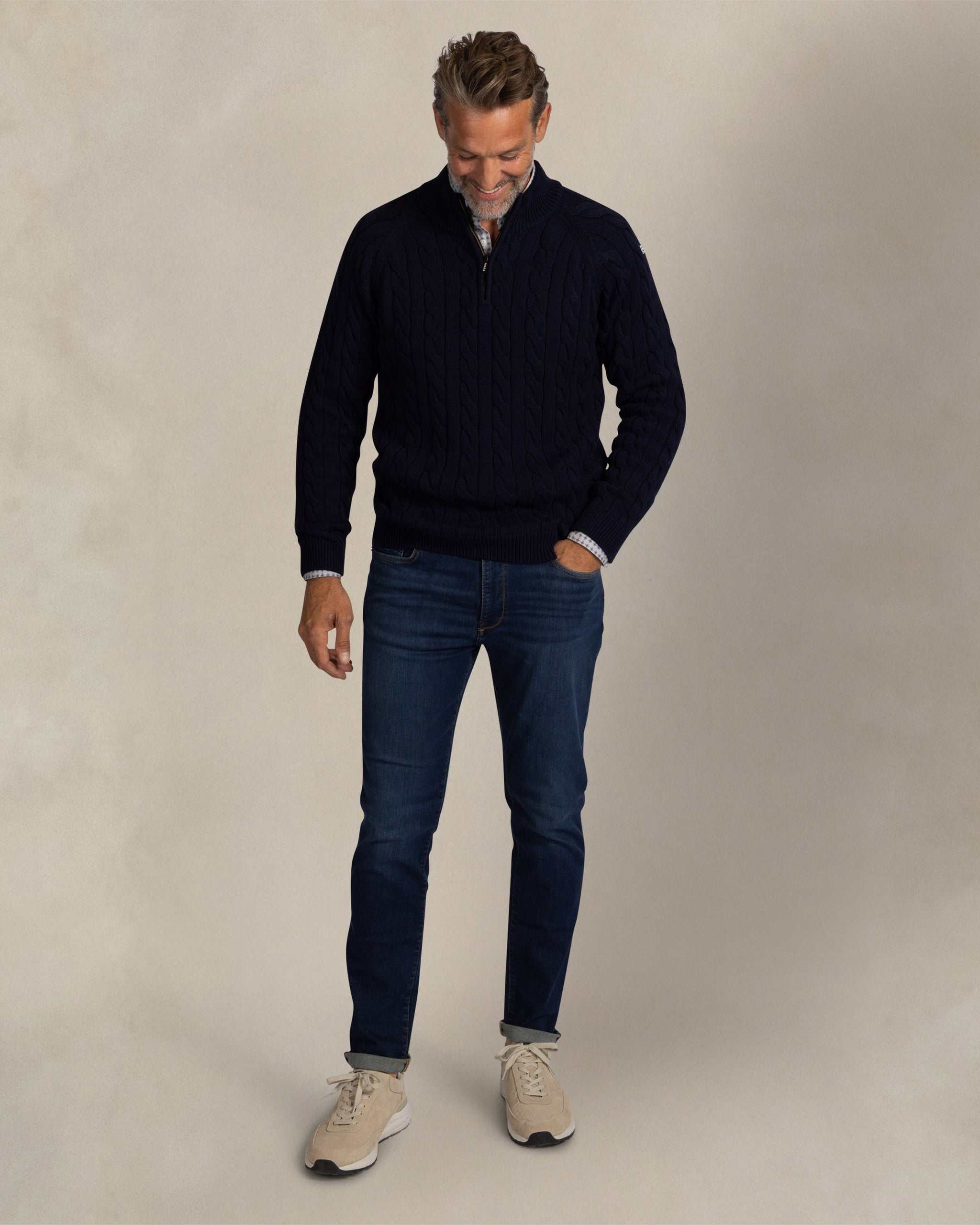 Dark blue quarter zip cable knit Dark blue quarter zip cable knit