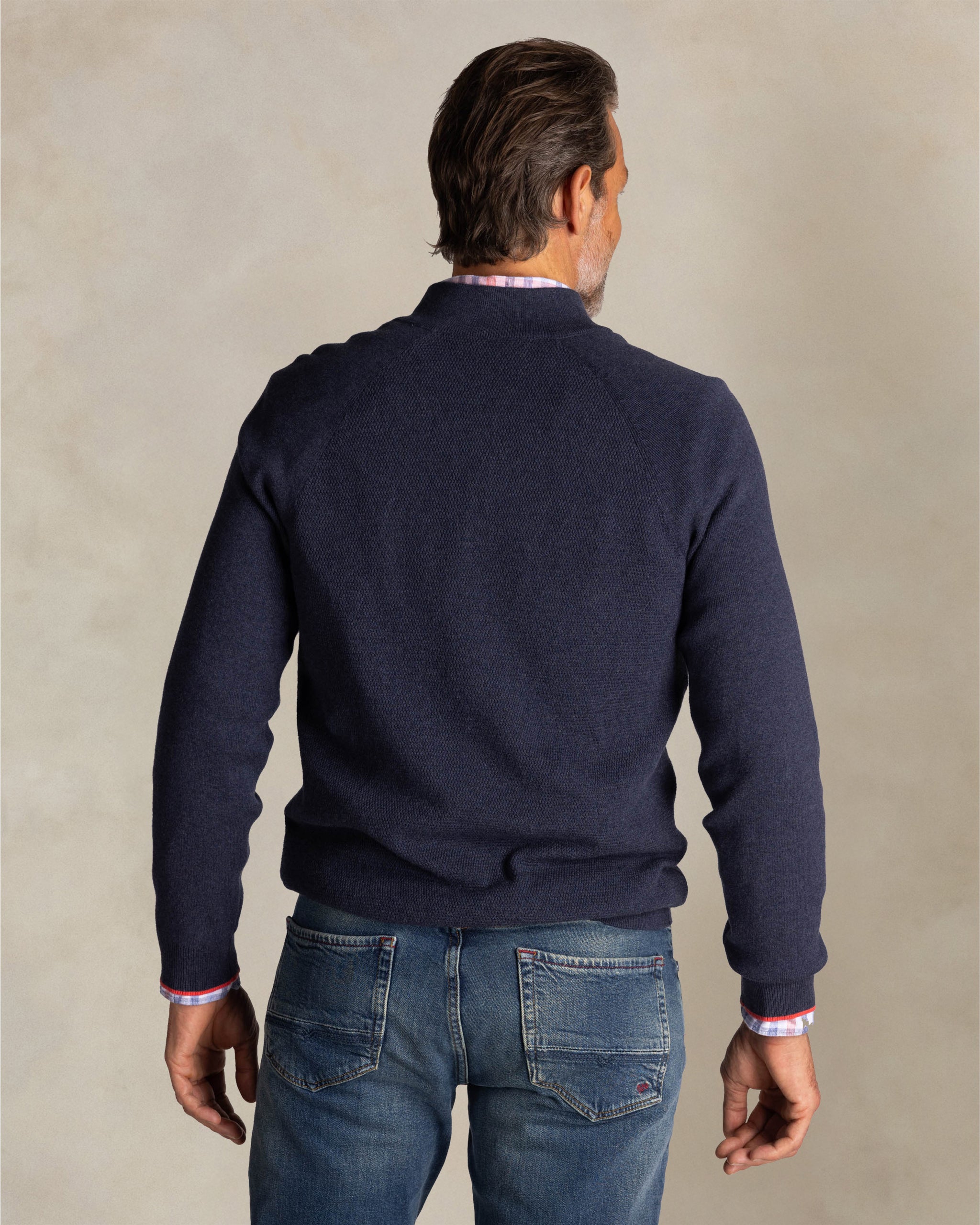 Blauwe katoenen half zip trui Blauwe katoenen half zip trui