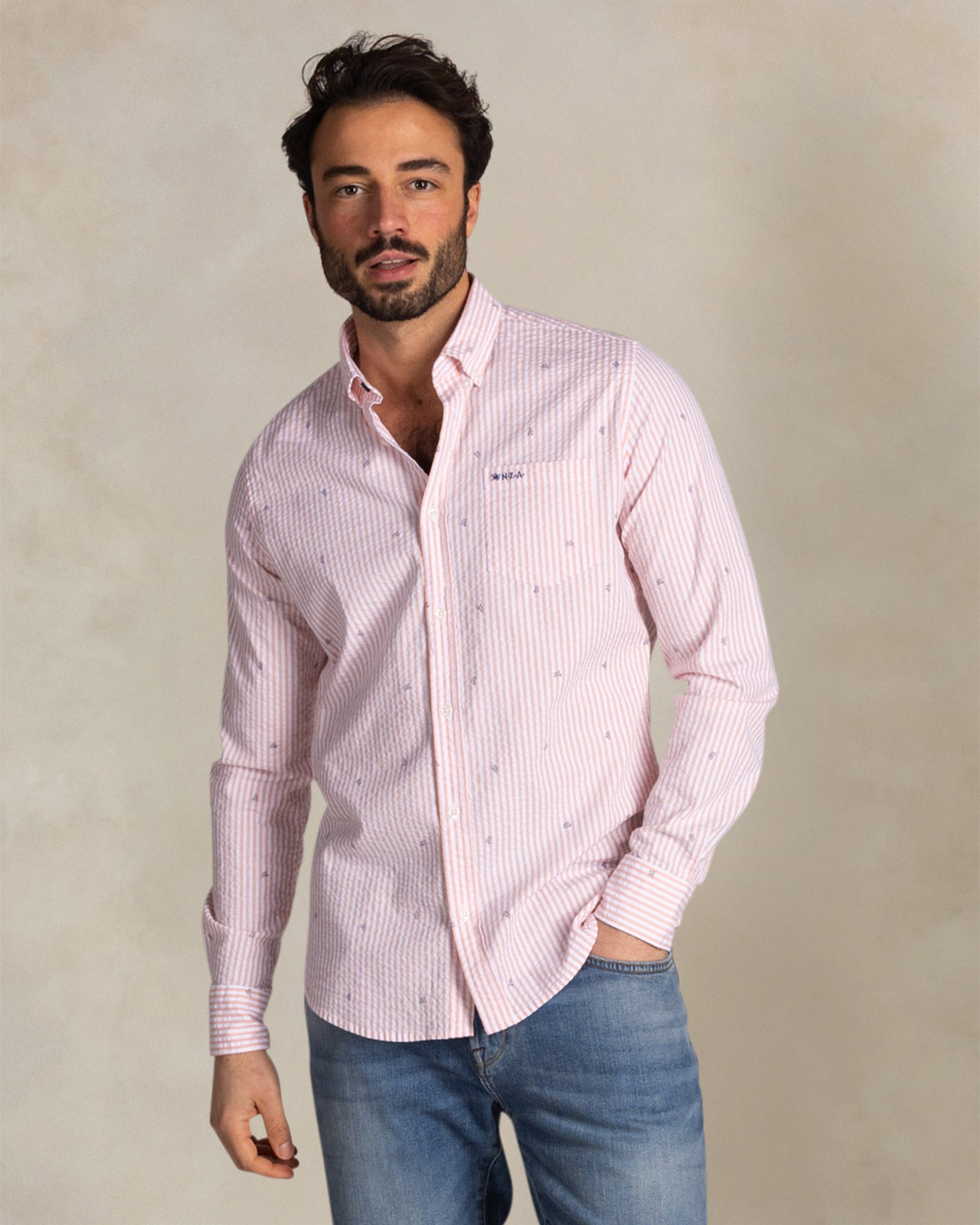 Rood gestreept katoen overhemd Rood gestreept katoen overhemd