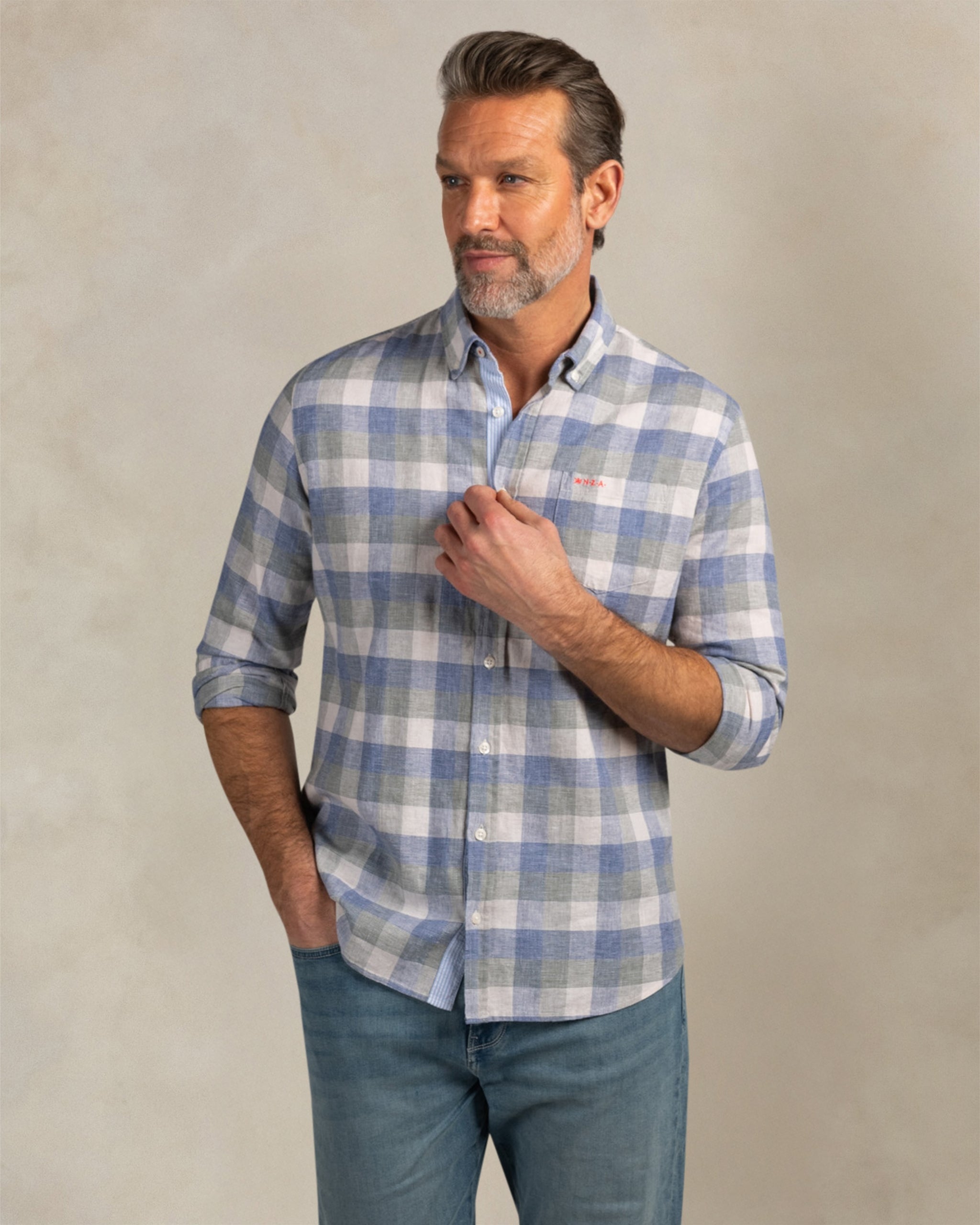 Groene linnen mix overhemd Groene linnen mix overhemd