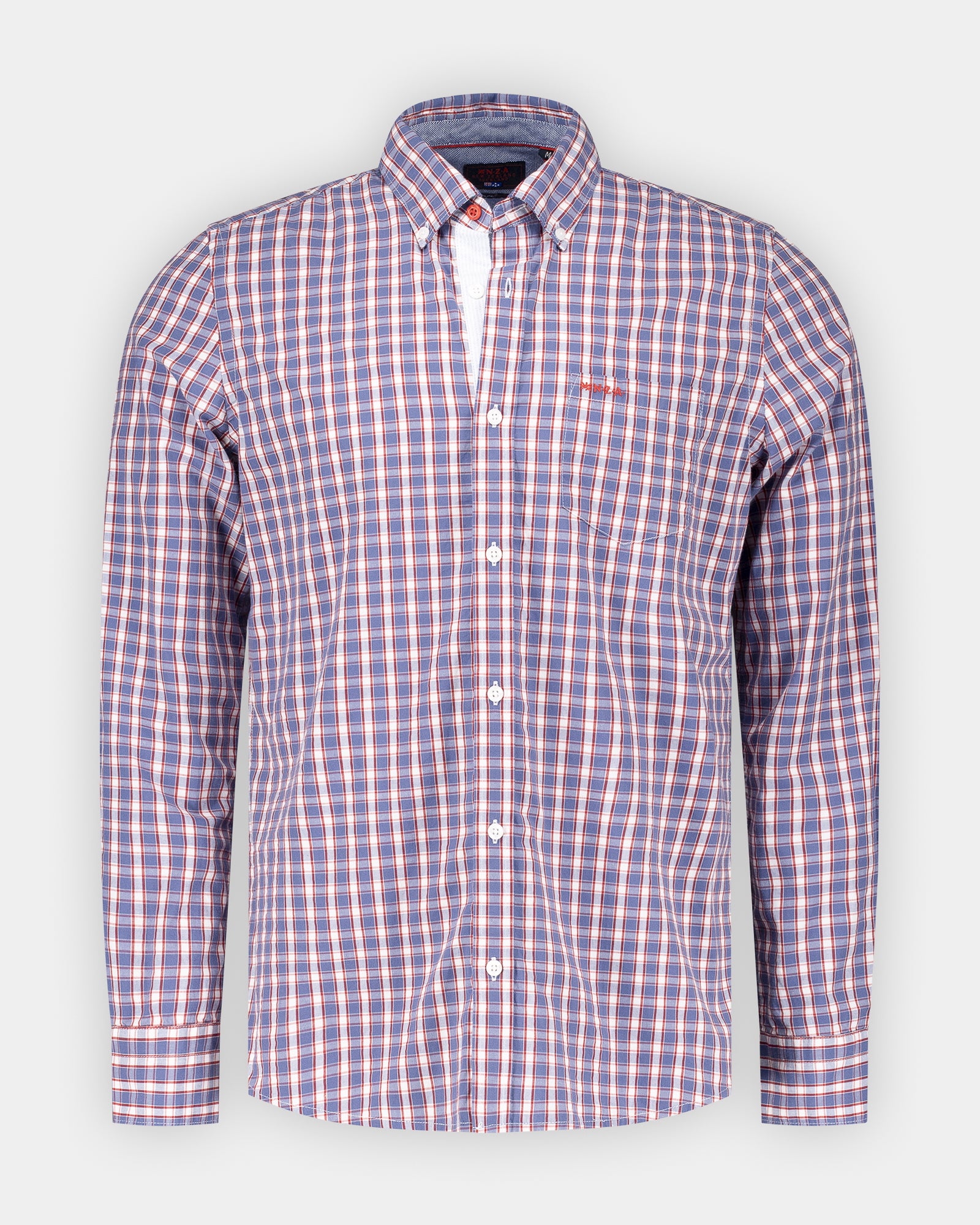 Blaues kariertes Baumwollhemd Blaues kariertes Baumwollhemd