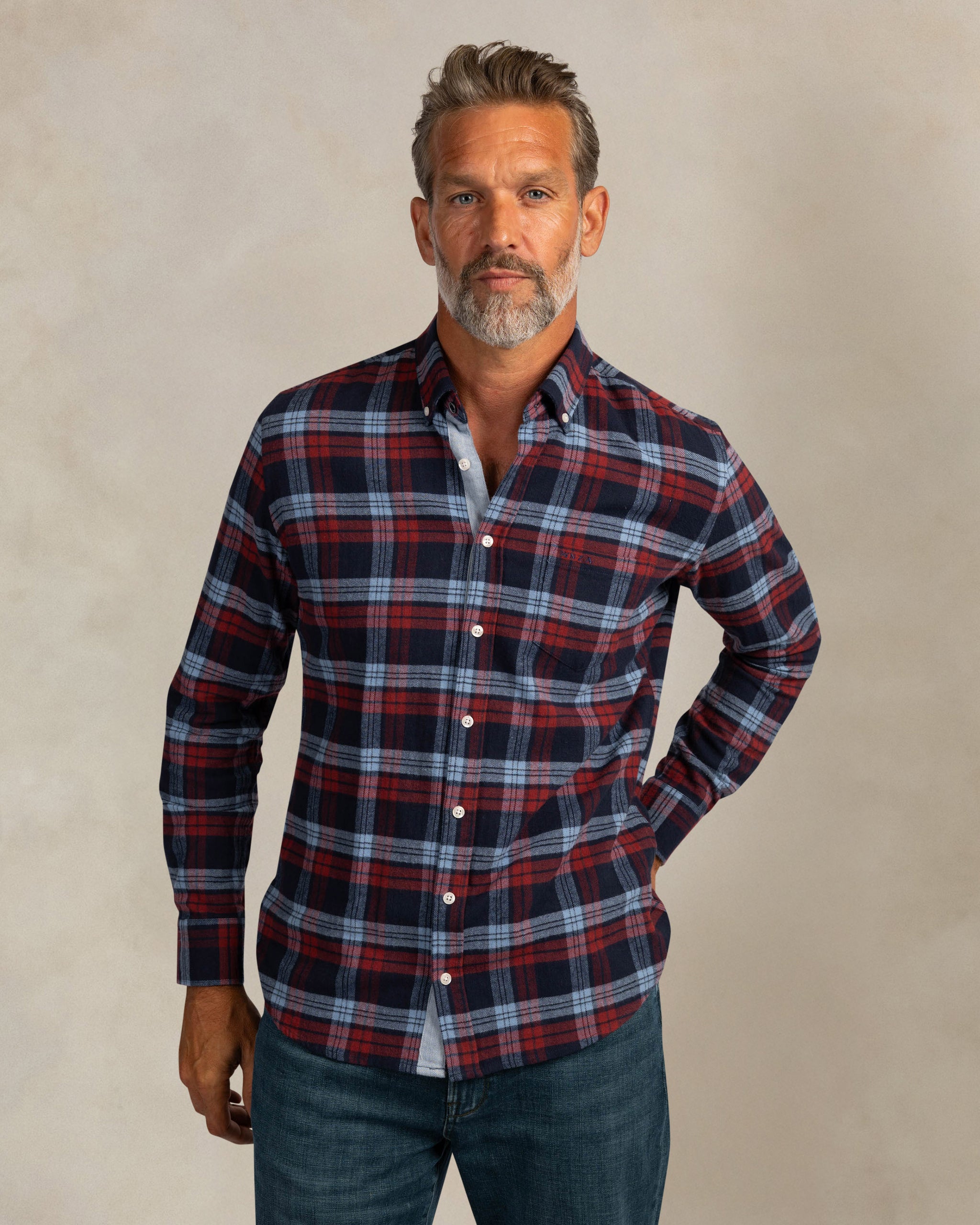Dark blue flannel stretch shirt Dark blue flannel stretch shirt