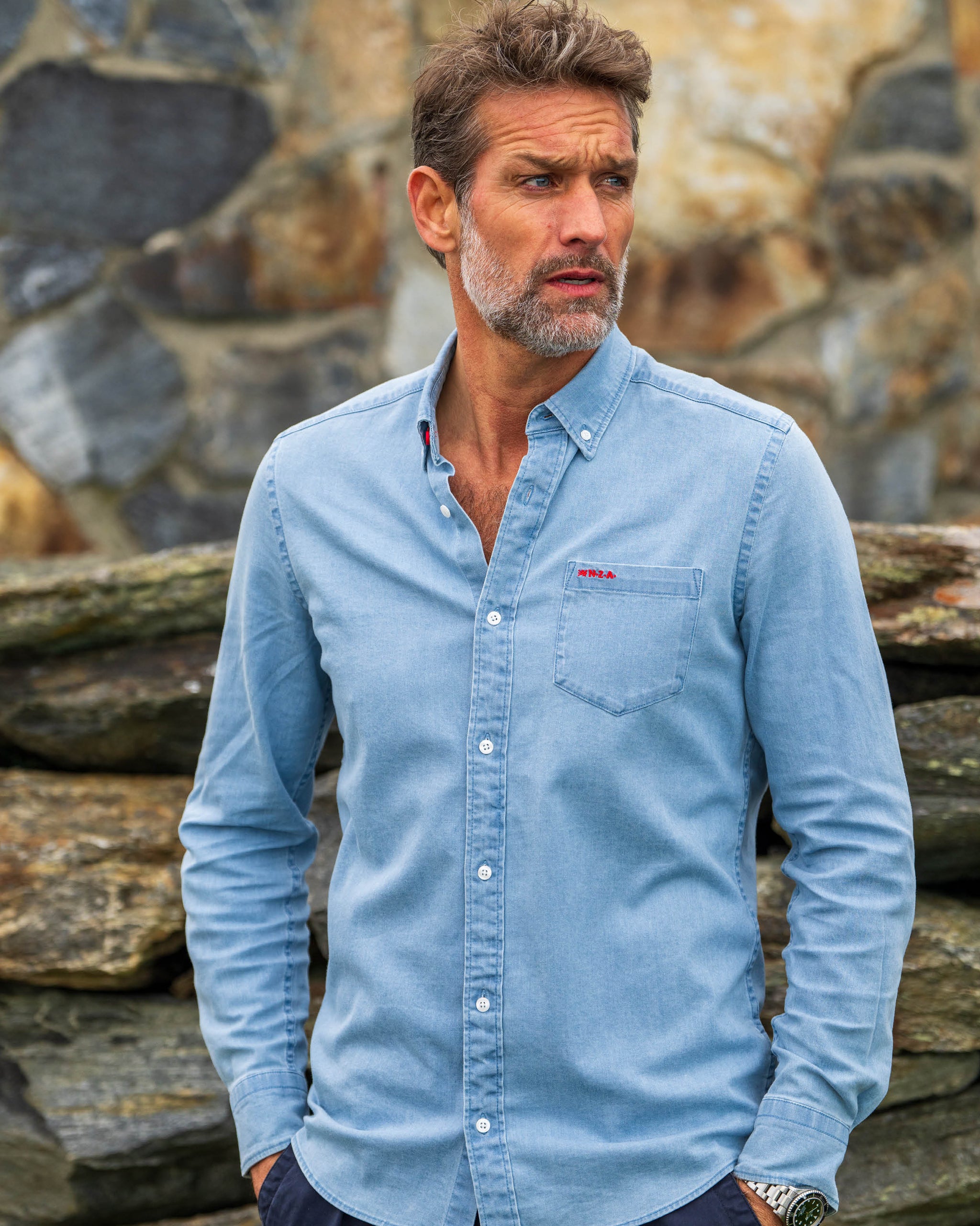 Blue cotton stretch shirt Blue cotton stretch shirt