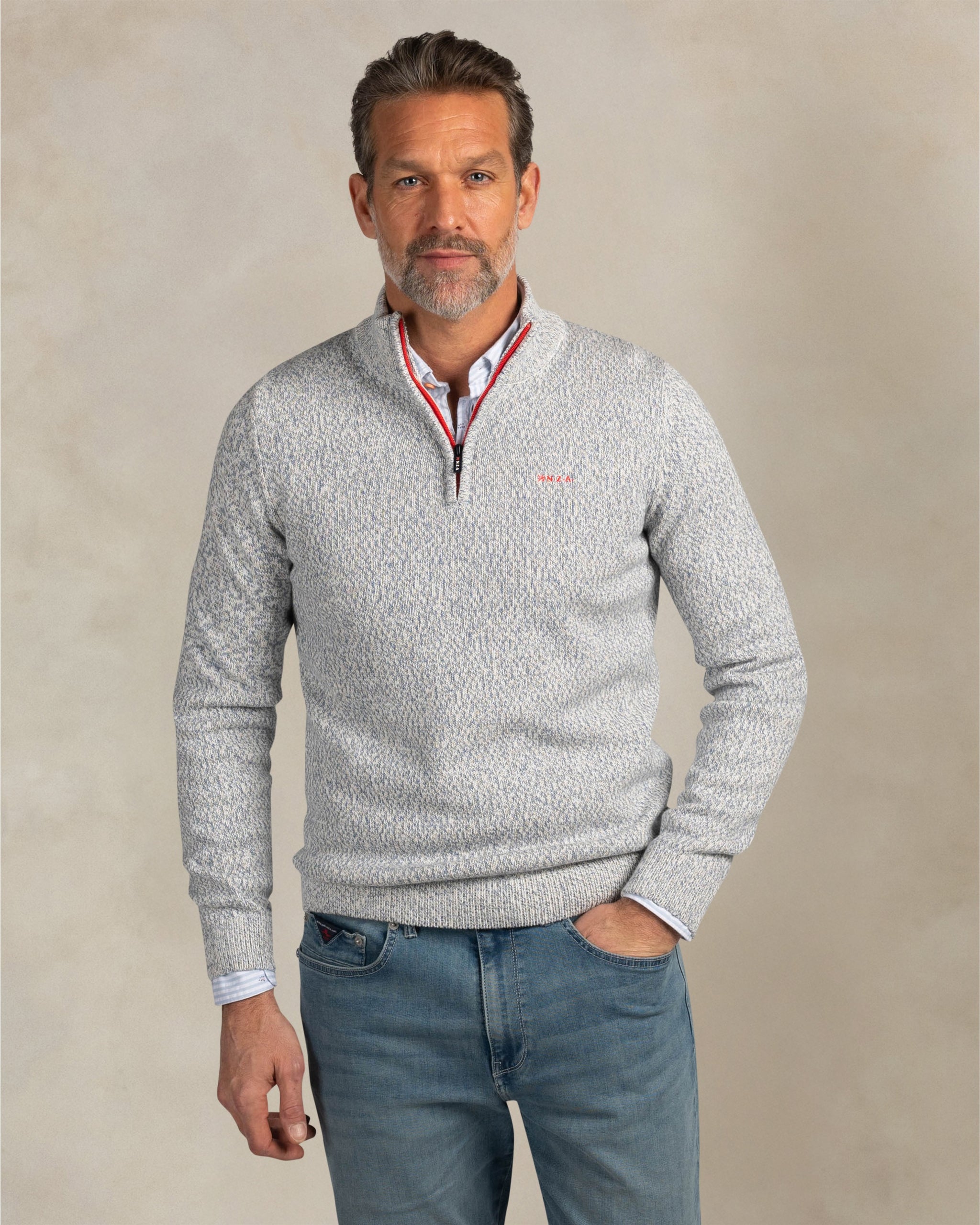 Licht Blauwe katoenen quarter zip trui Licht Blauwe katoenen quarter zip trui