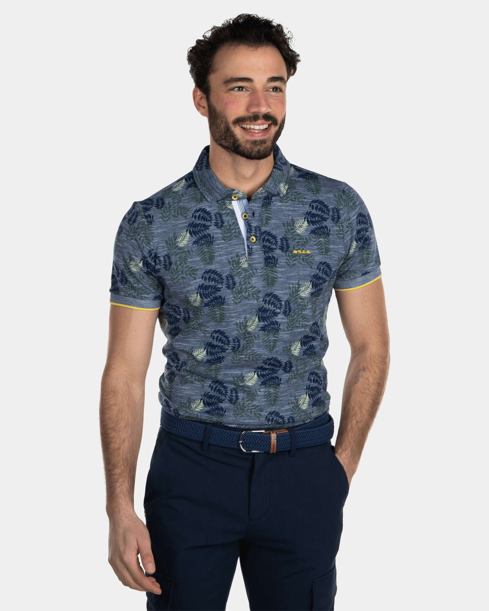 Polo Coton Imprimé Bleu Foncé - Key Navy Polo Coton Imprimé Bleu Foncé - Key Navy