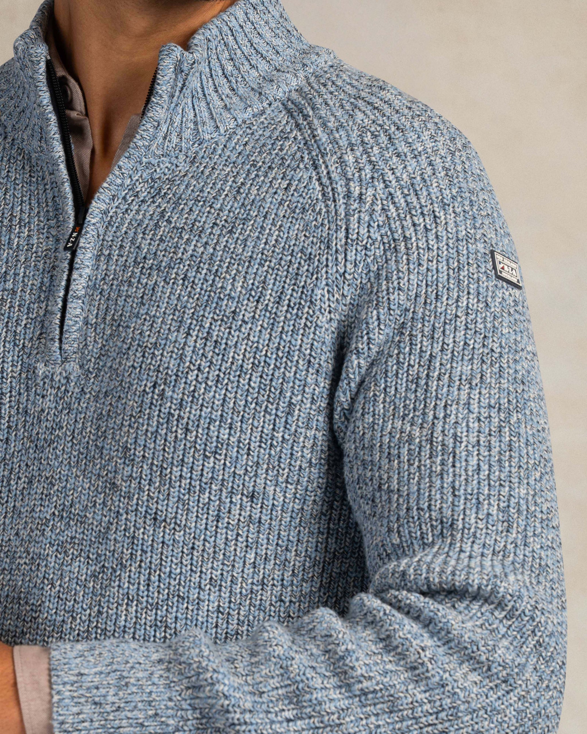 Light blue chunky knit quarter zip pullover Light blue chunky knit quarter zip pullover