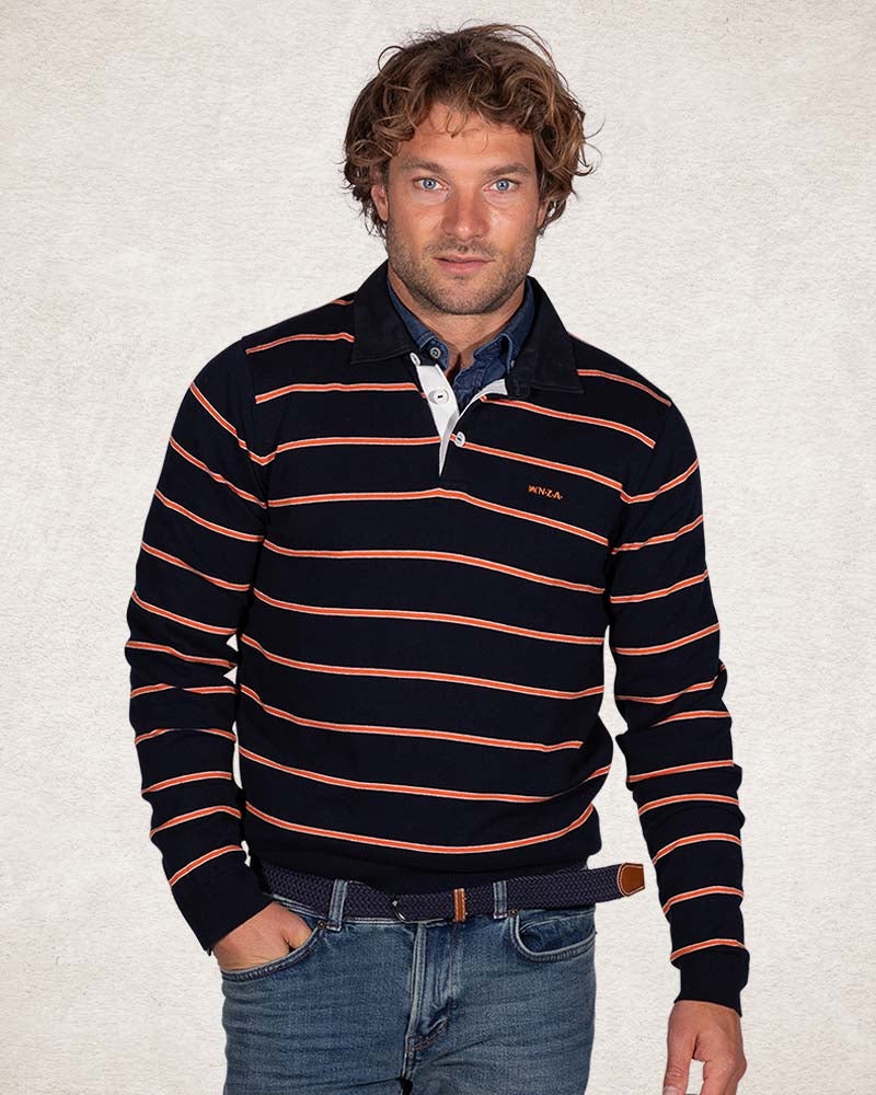 Navy rugby shirt with orange stripes - Pitch Navy Navy rugby shirt with orange stripes - Pitch Navy