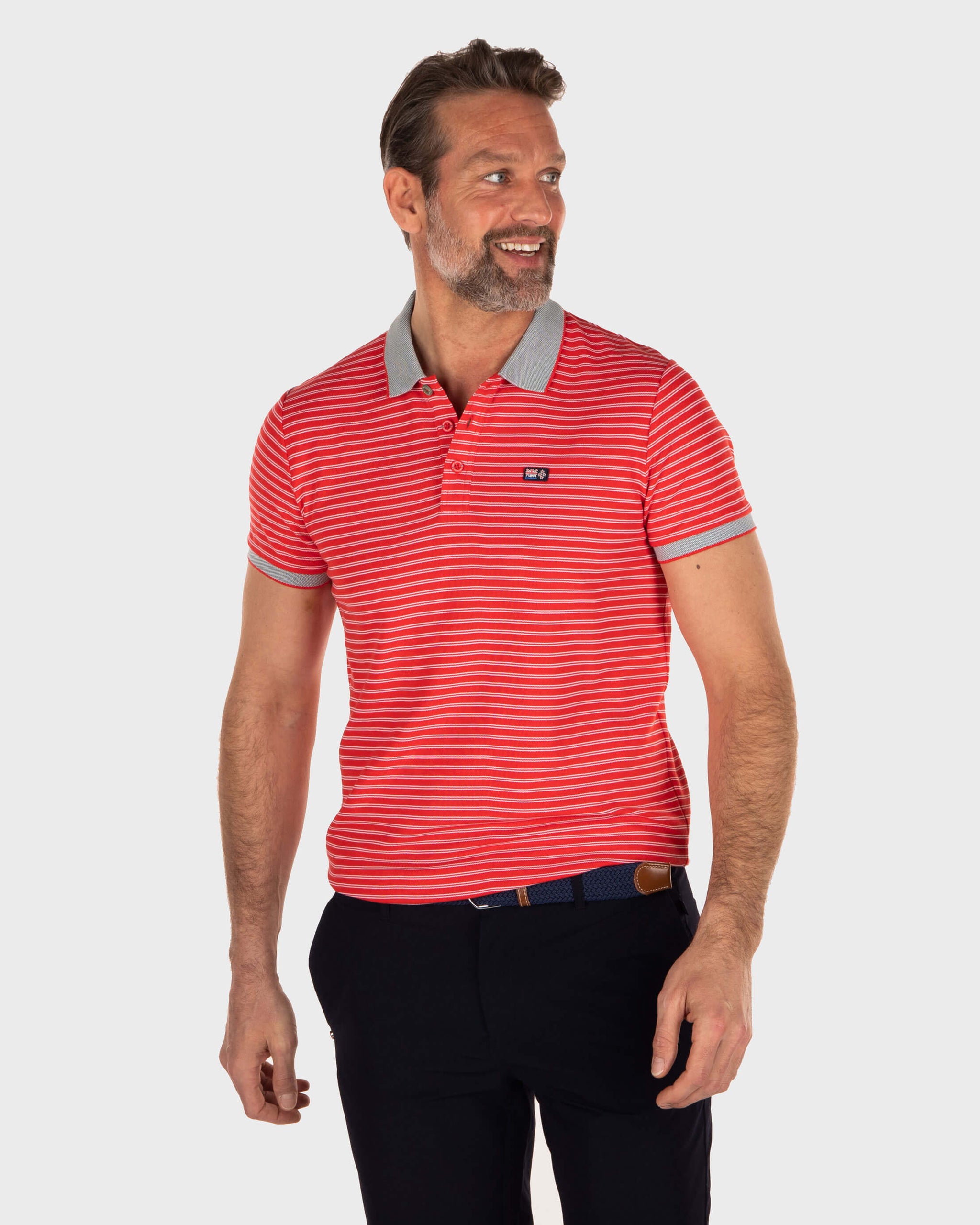 Cotton polyester striped polo shirt - Orange Red Cotton polyester striped polo shirt - Orange Red