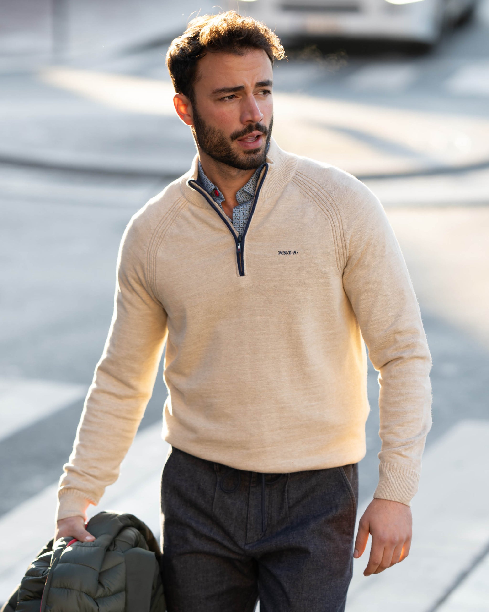 Ecru Baumwoll-Half-Zip-Pullover Ecru Baumwoll-Half-Zip-Pullover