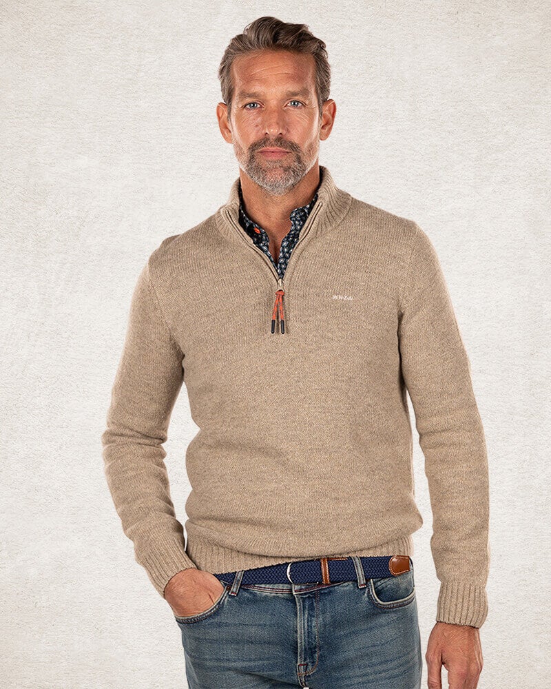 Trui met halve rits van wol mix - Sahara Sand Trui met halve rits van wol mix - Sahara Sand