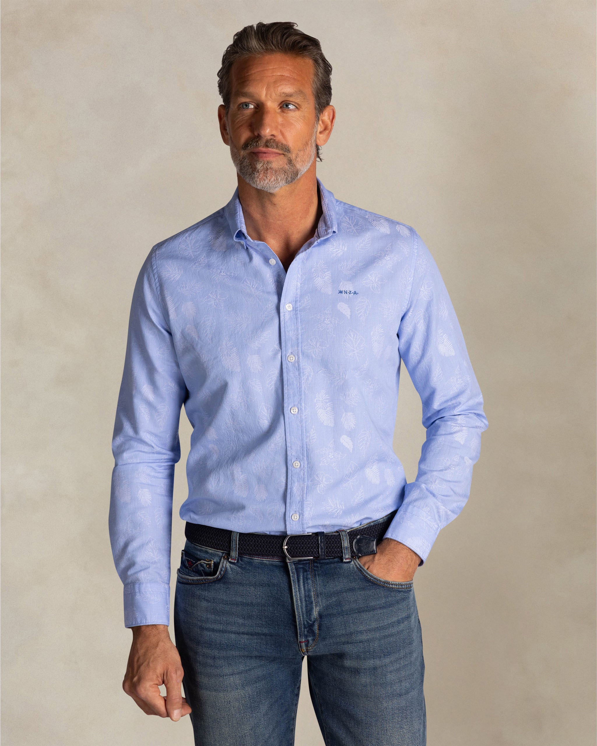 Blauw katoenen overhemd met print Blauw katoenen overhemd met print