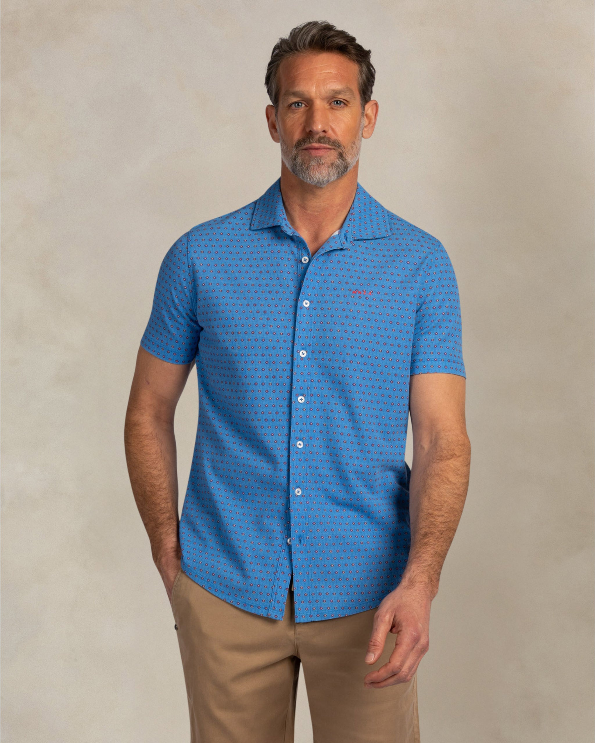 Camisa piqué azul de manga corta Camisa piqué azul de manga corta