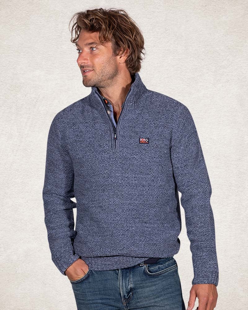 Knitted plain half zip pullover - Cloudy Blue