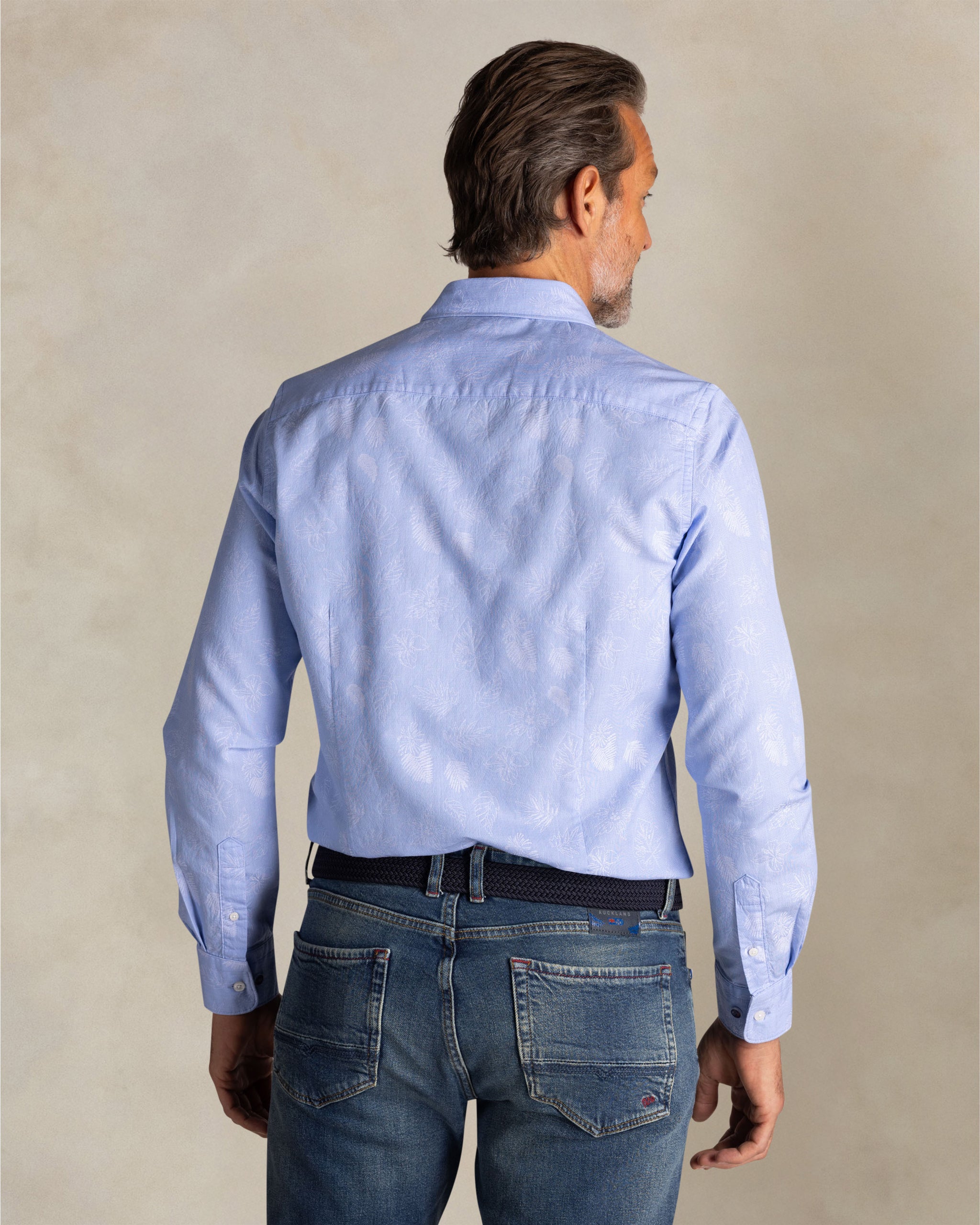 Blauw katoenen overhemd met print Blauw katoenen overhemd met print