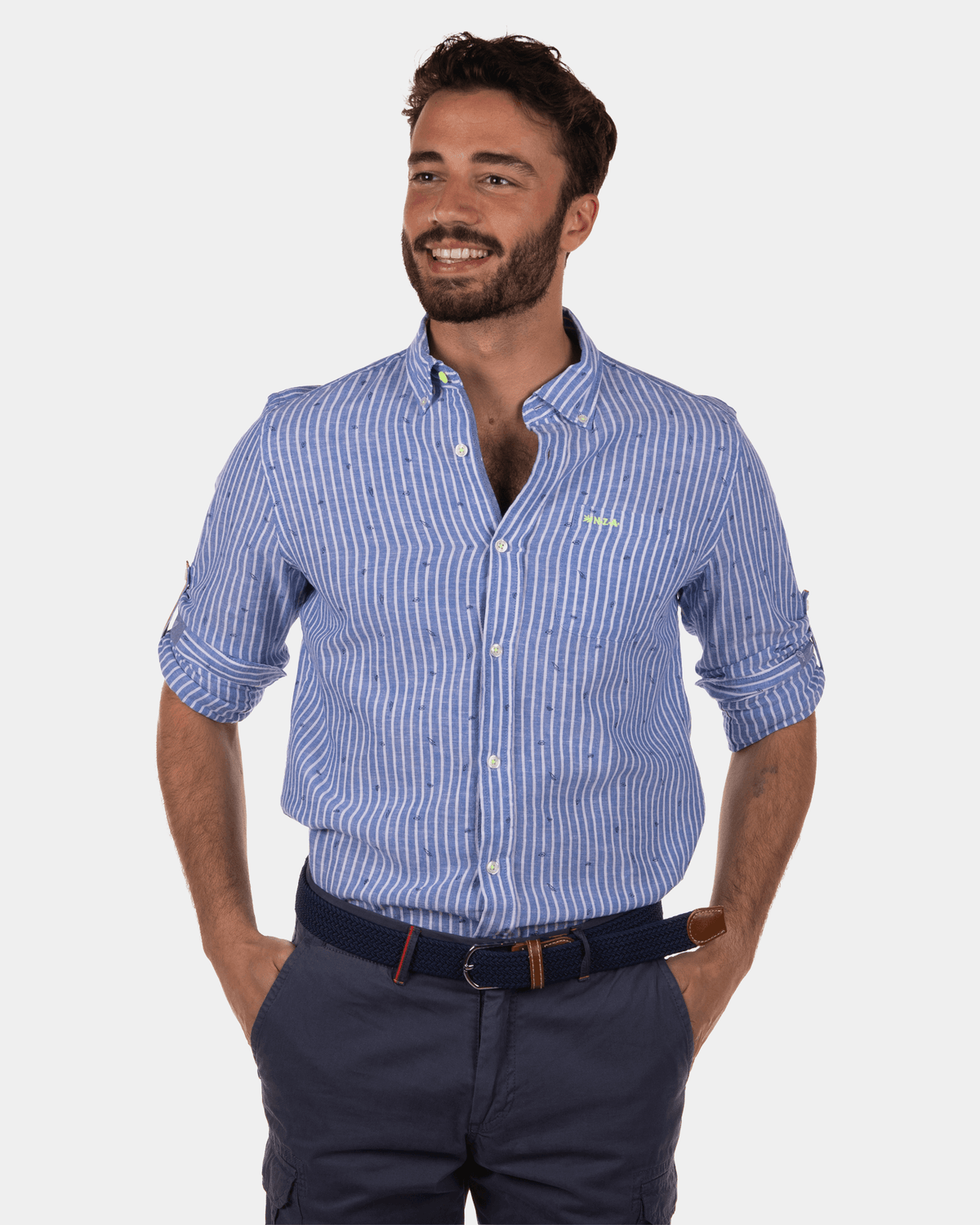 Camisa de lino a rayas Rotonuiaha - Chinese Blue