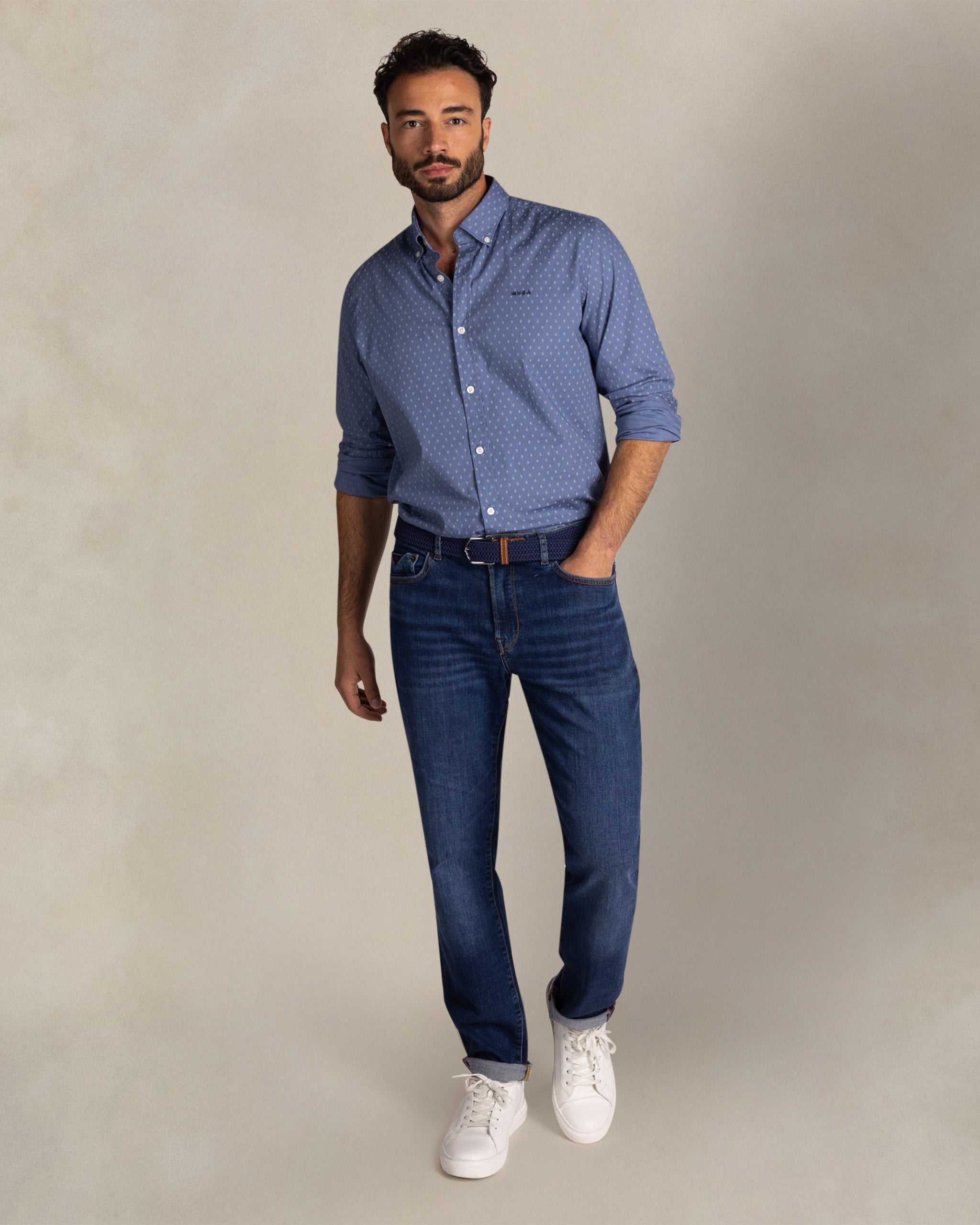 Blauw katoenen overhemd stretch Blauw katoenen overhemd stretch