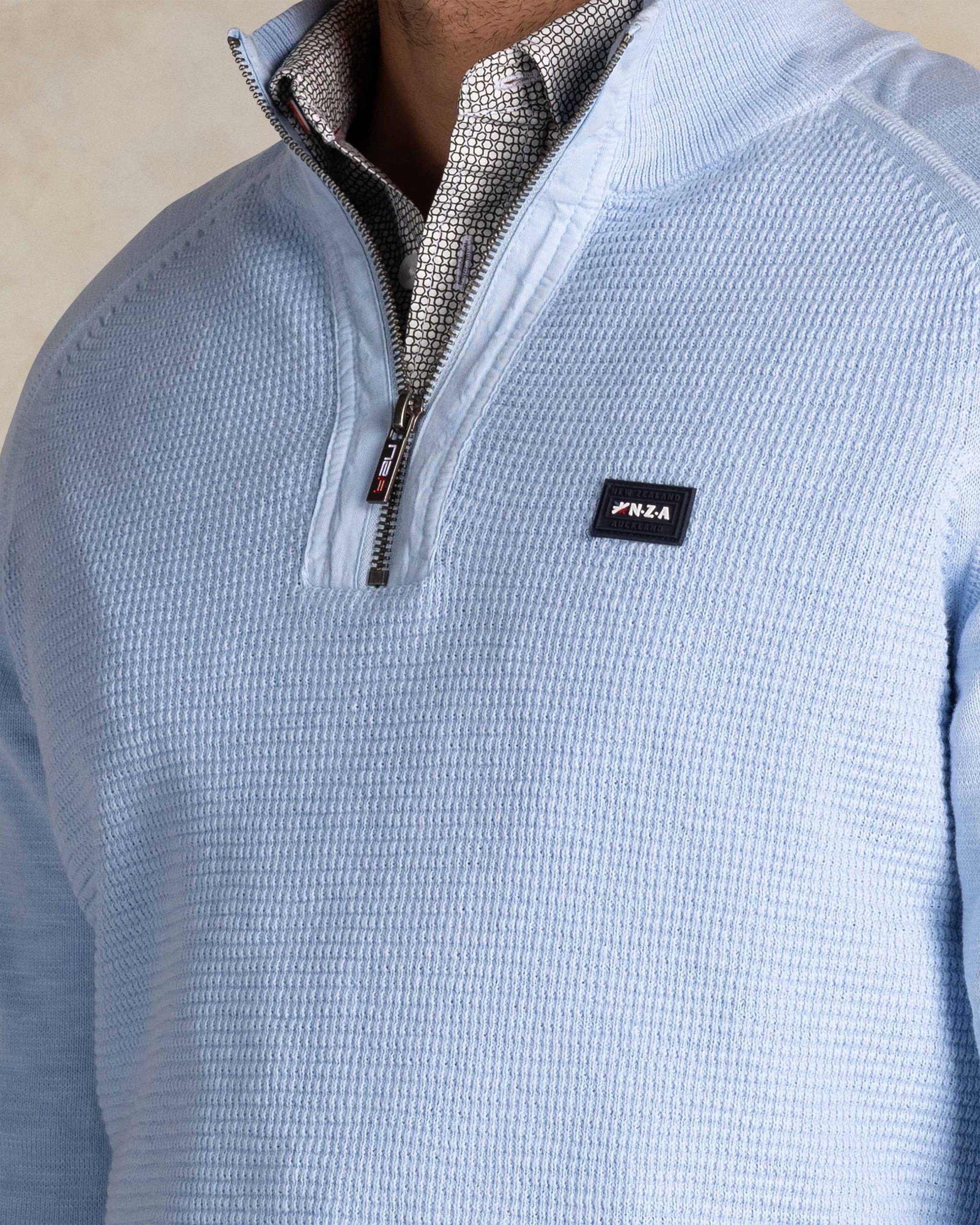 Blauwe katoenen half zip trui Blauwe katoenen half zip trui