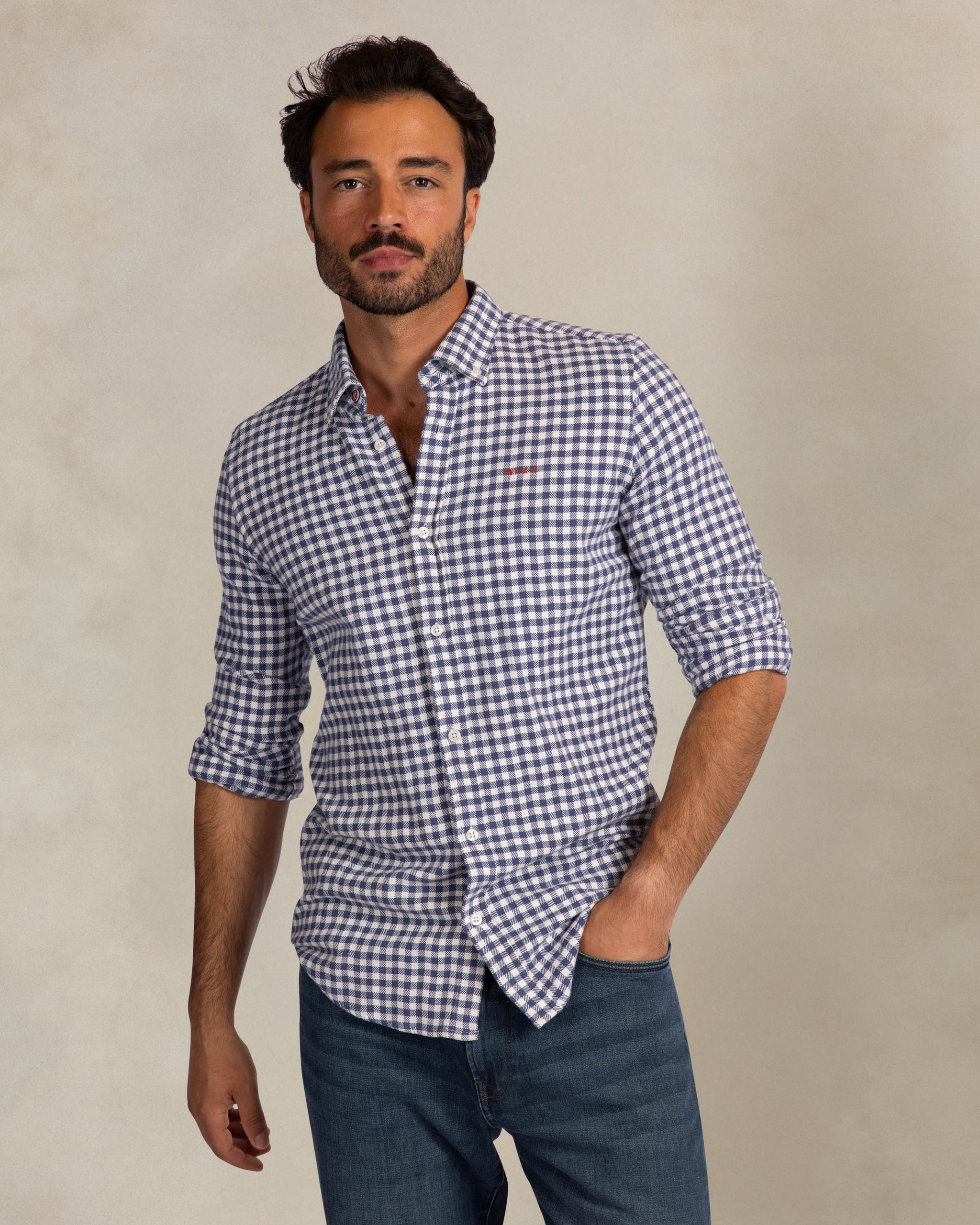 Chemise flanelle extensible à carreaux bleus Chemise flanelle extensible à carreaux bleus