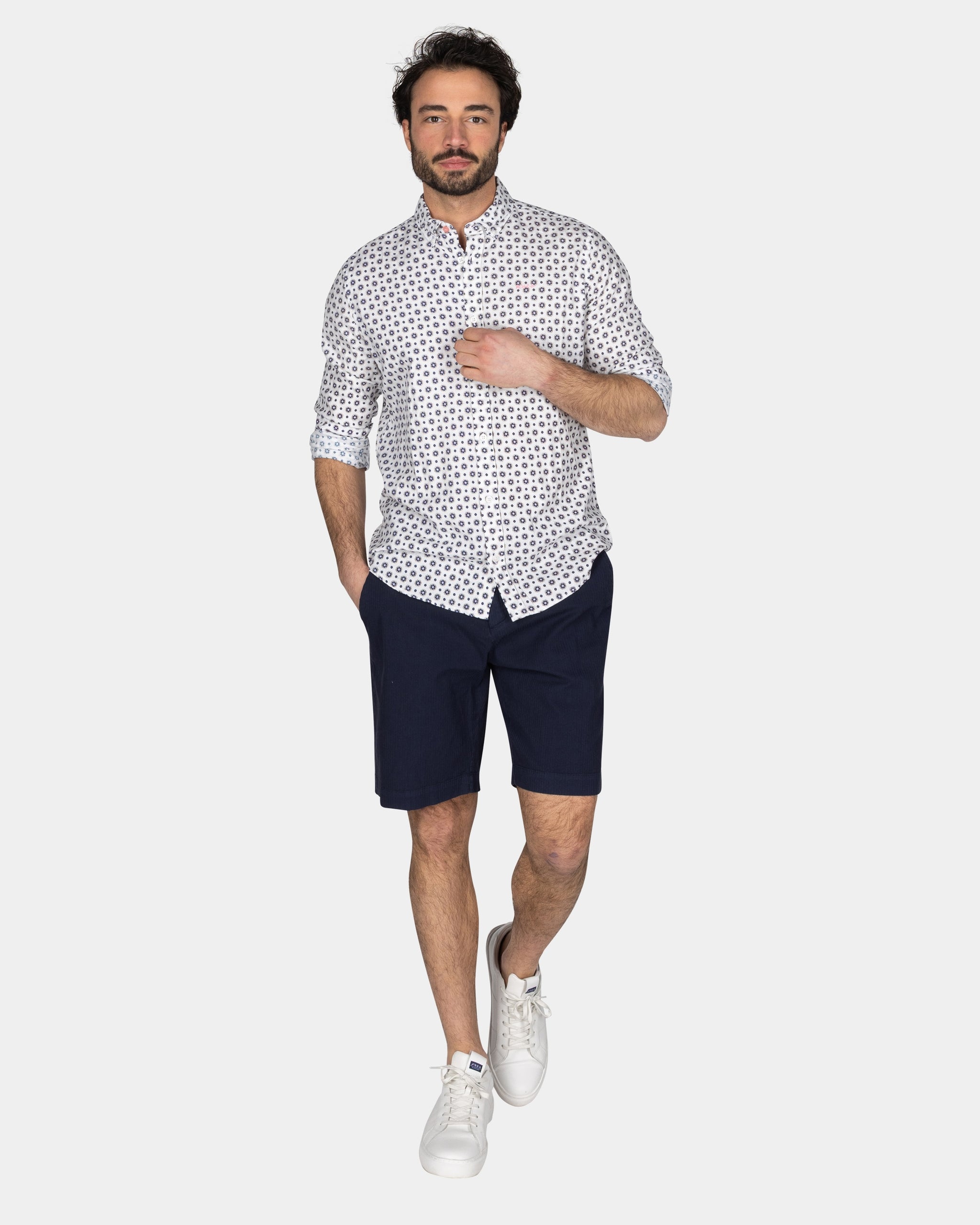 White Shirt with Blue Graphic Print White Shirt with Blue Graphic Print