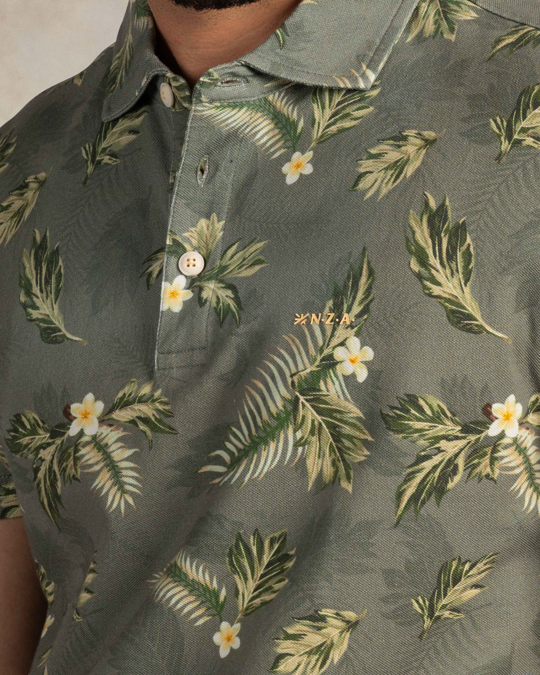 Groene katoenen polo met print Groene katoenen polo met print