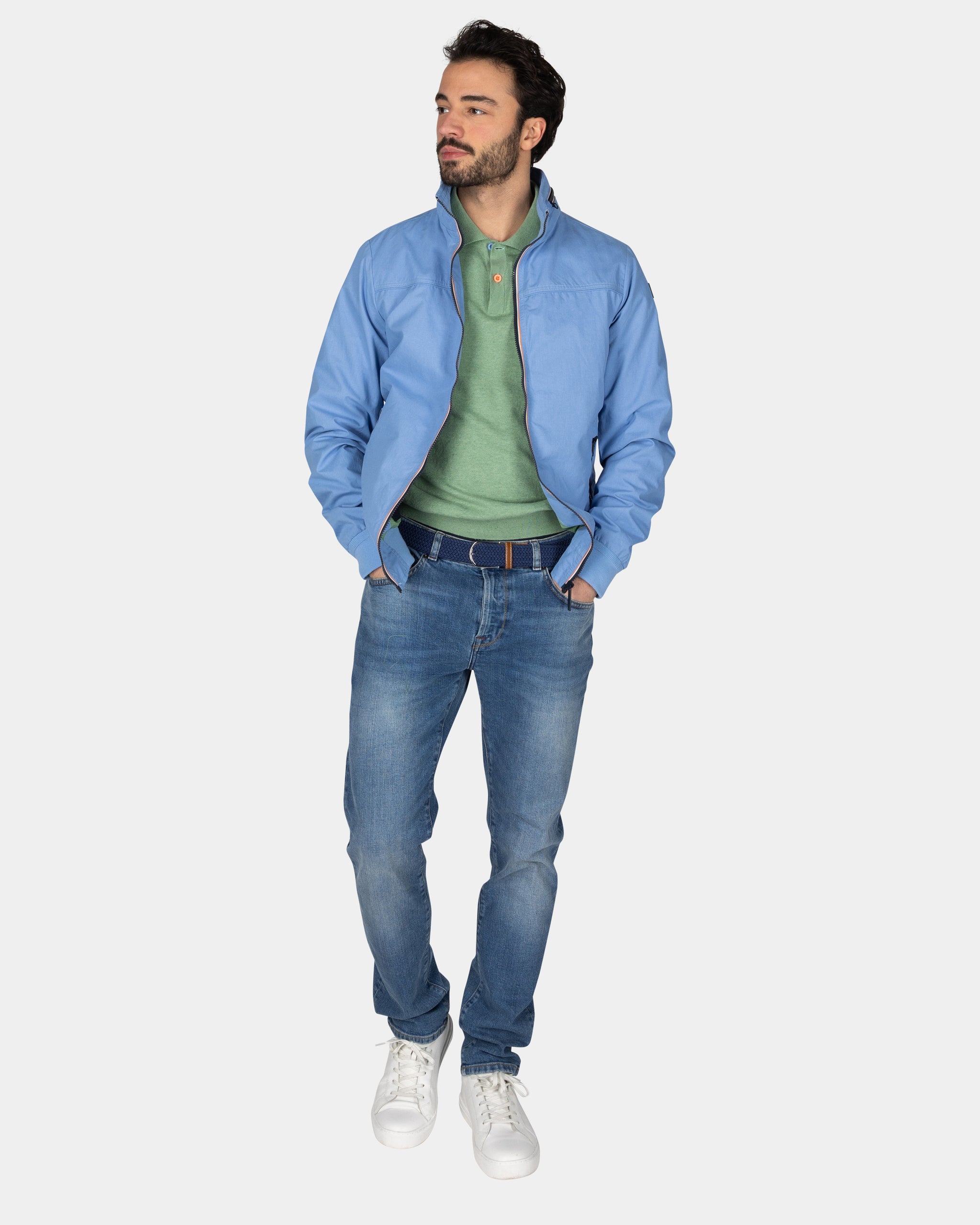 Blauwe katoenen bomber Blauwe katoenen bomber