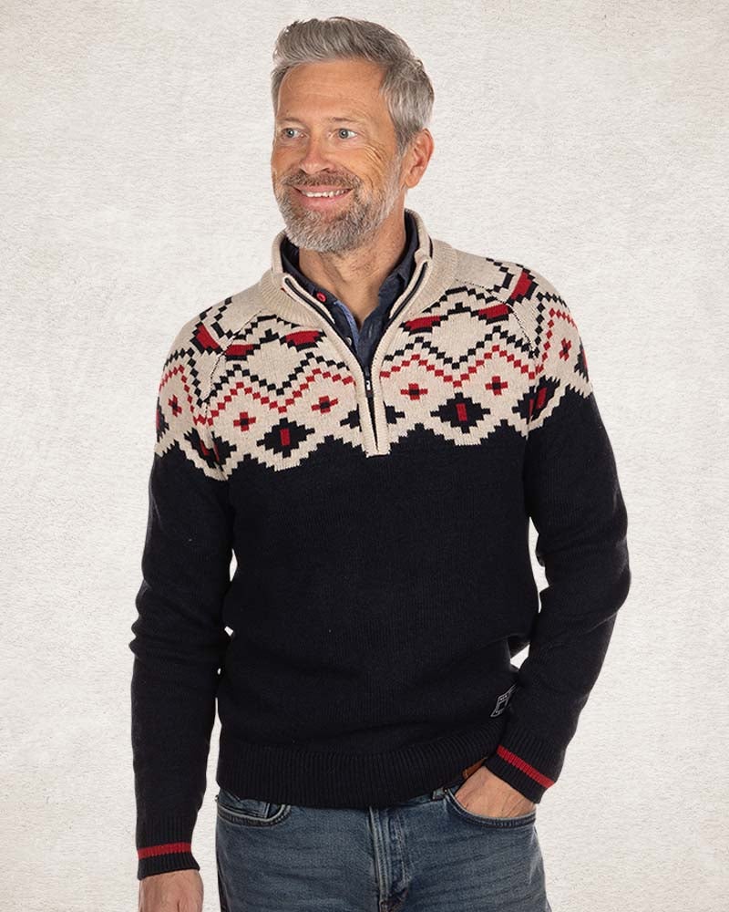 Gebreide trui met halve rits en accentkleuren - Pitch Navy Gebreide trui met halve rits en accentkleuren - Pitch Navy