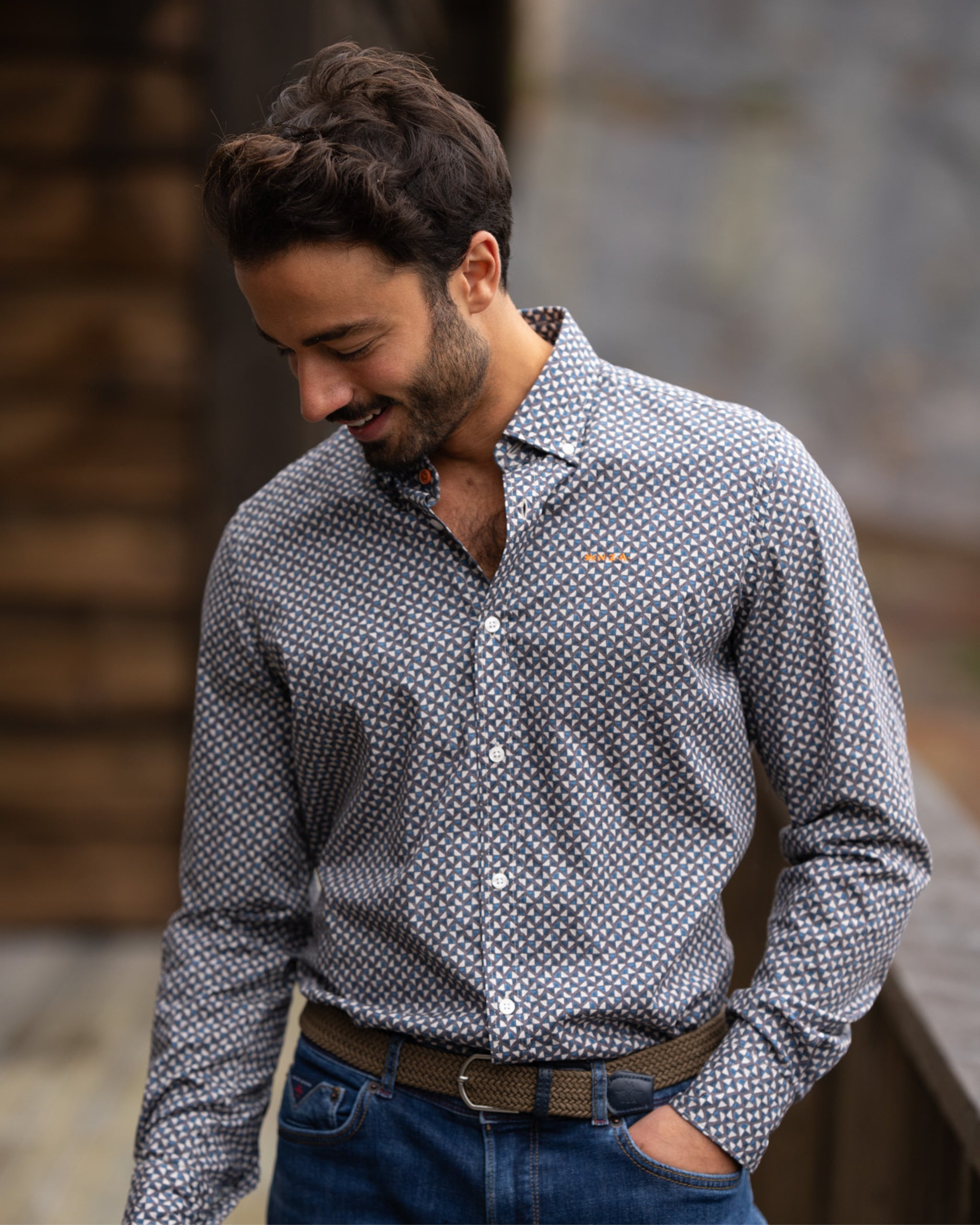 Ecru cotton stretch shirt Ecru cotton stretch shirt