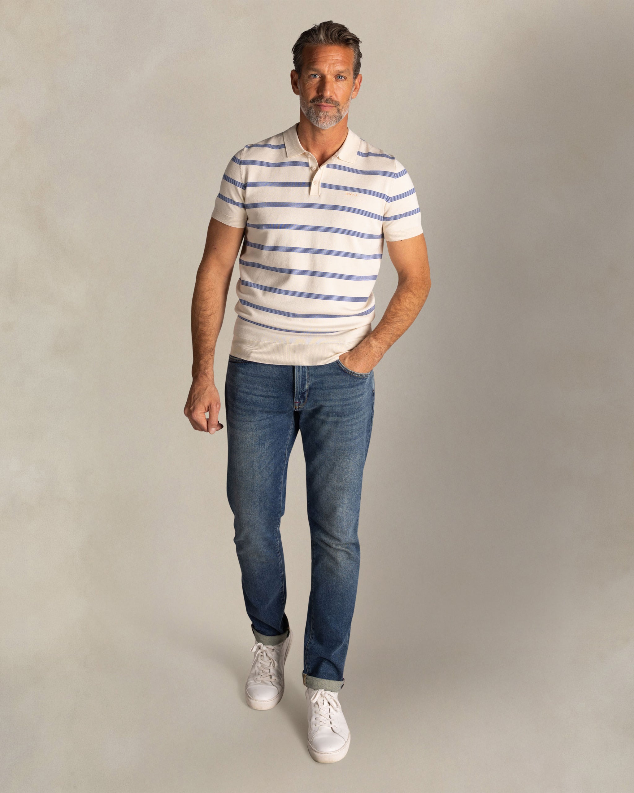 Polo en maille rayée écru Polo en maille rayée écru