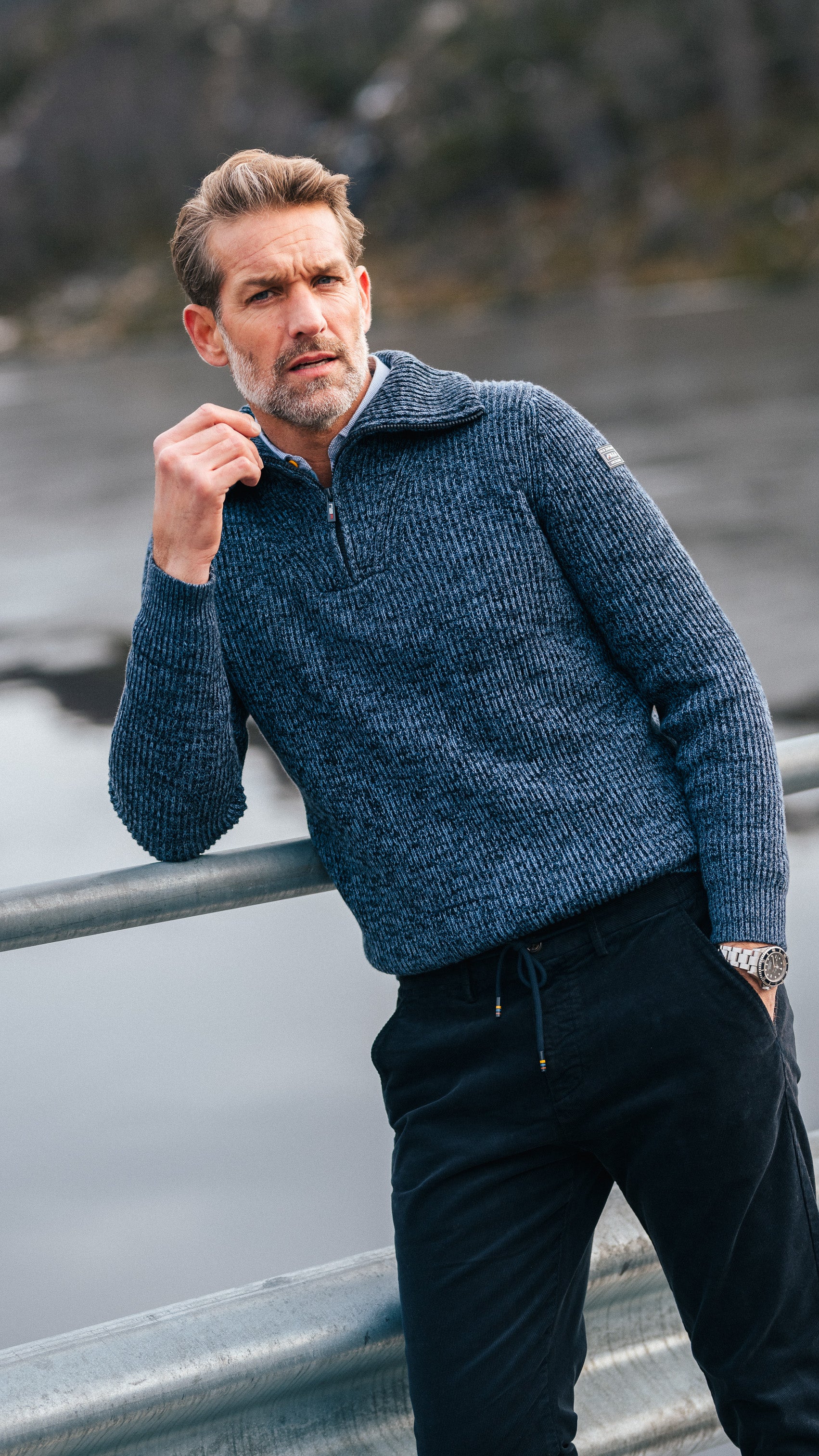 Cotton navy knitted half-zip sweater - Winter Navy Cotton navy knitted half-zip sweater - Winter Navy