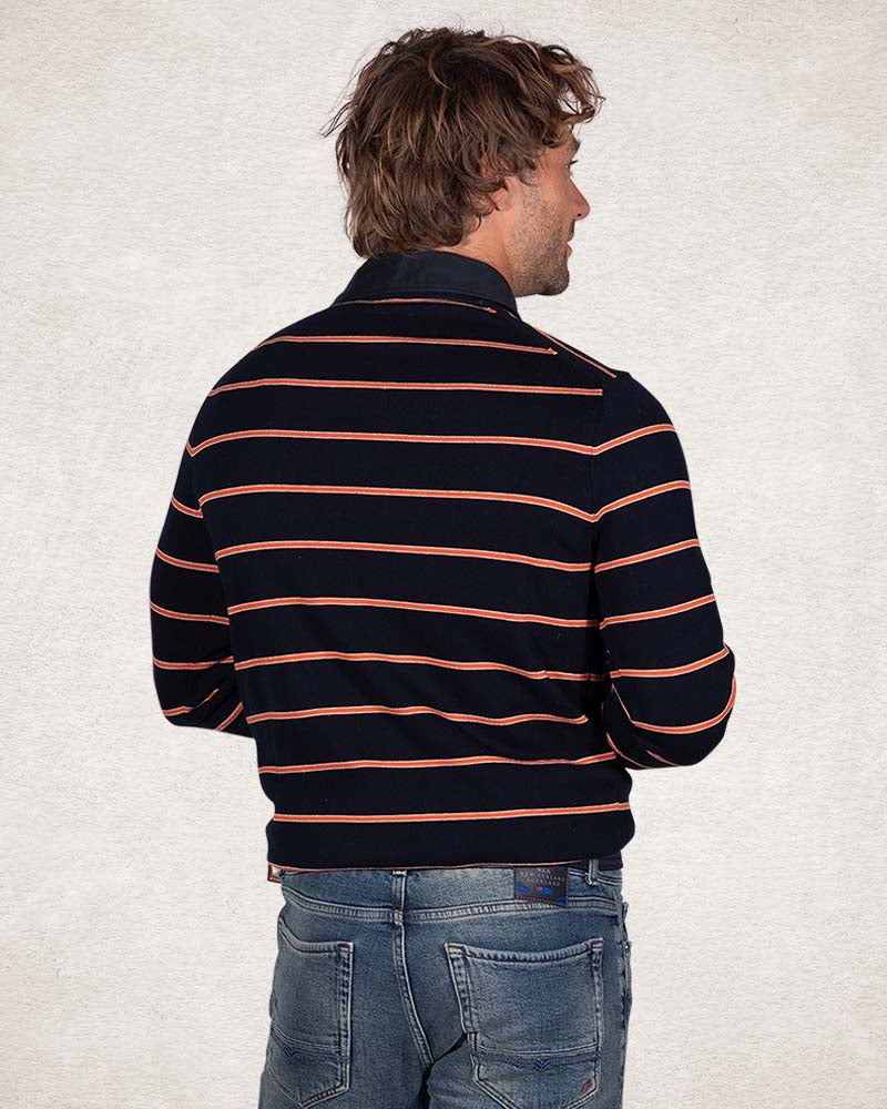 Navy rugby shirt with orange stripes - Pitch Navy Navy rugby shirt with orange stripes - Pitch Navy