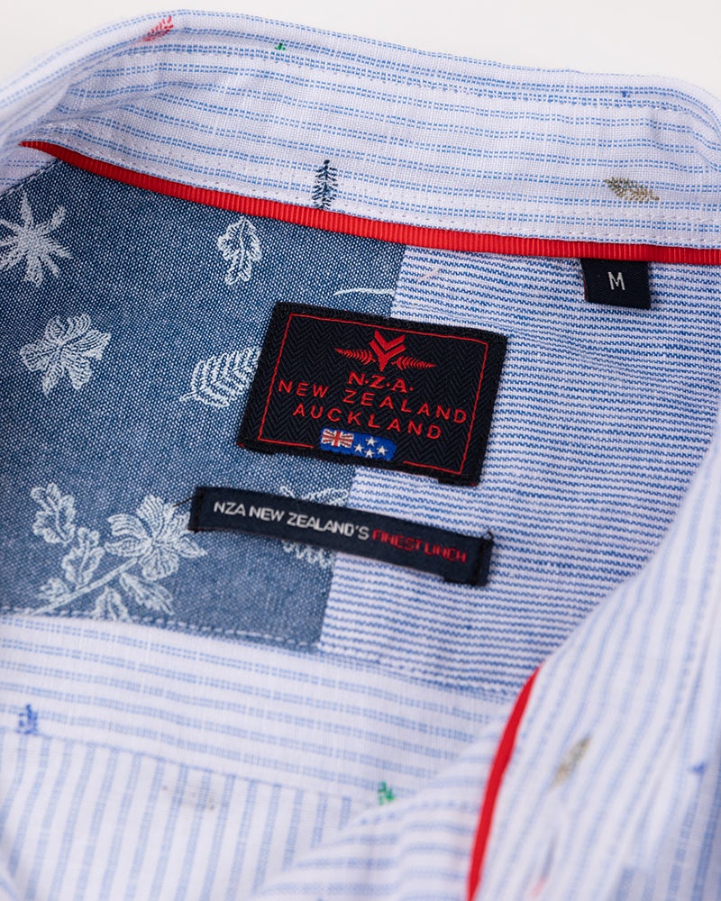 Linen shirt with light blue print - Light Blue Linen shirt with light blue print - Light Blue